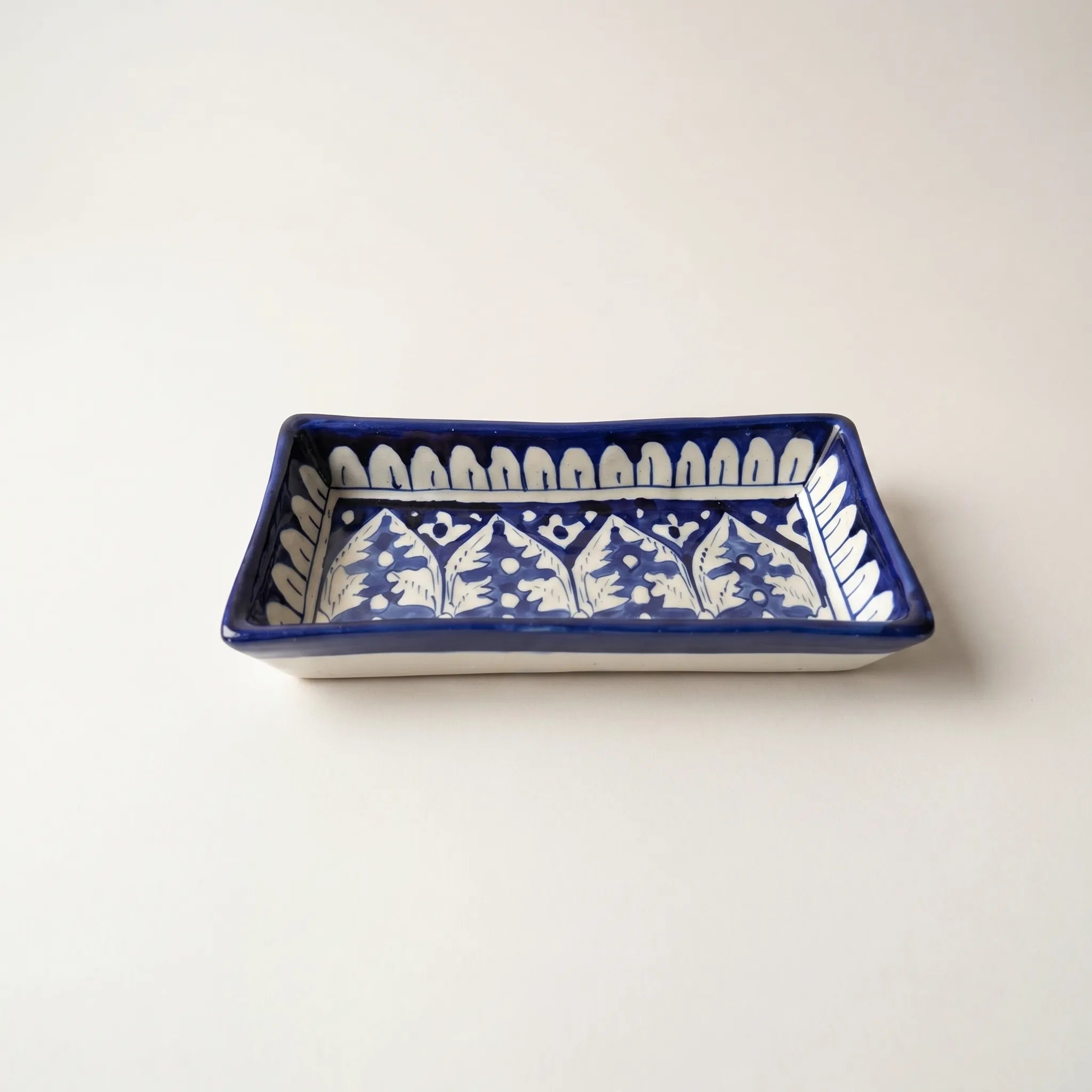 Multani Blue Pottery Rectangular Serving Dish – Hand-Painted Ceramic Snack Tray (8 Inch)