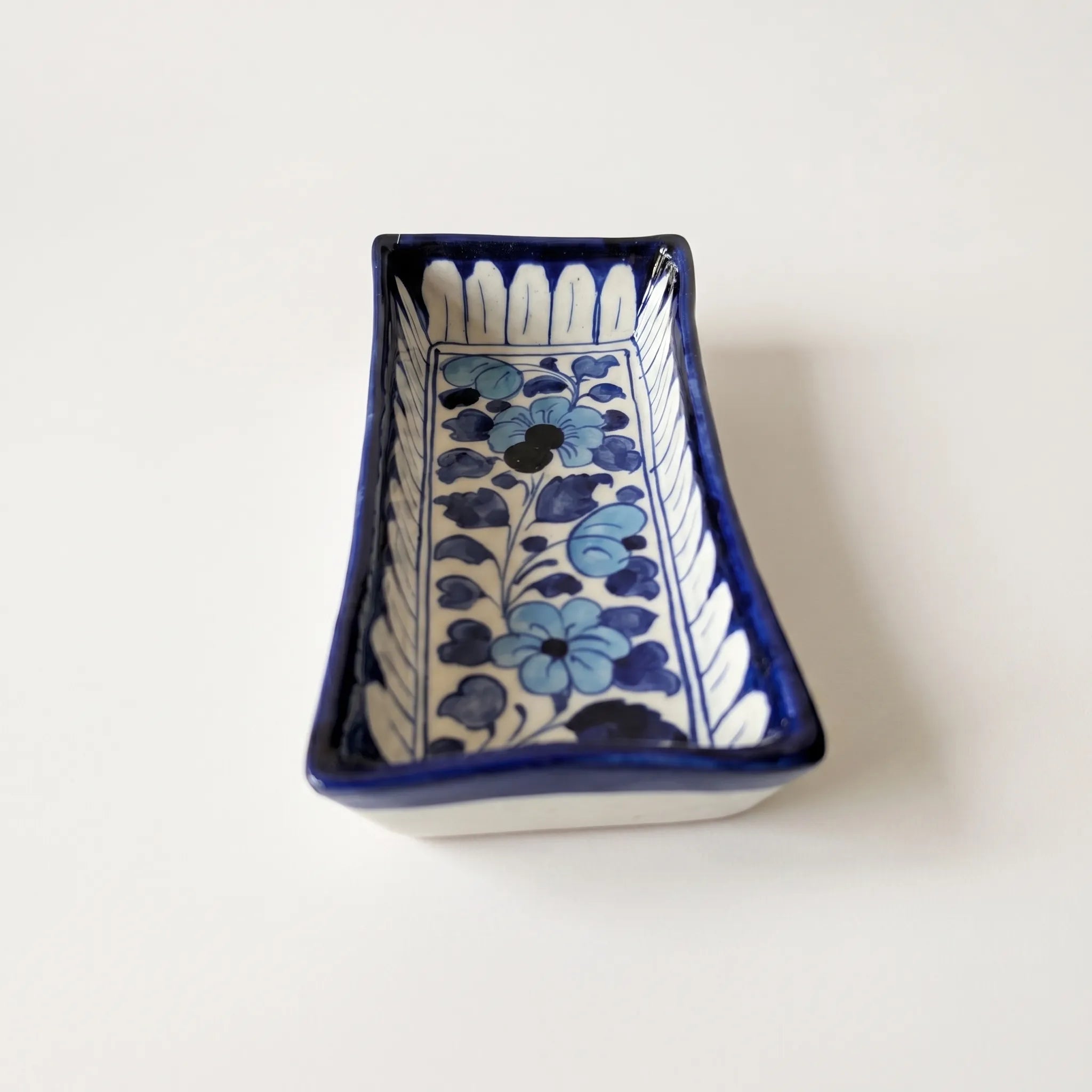 Multani Blue Pottery Rectangular Serving Dish – Hand-Painted Floral Ceramic Snack Tray (8 Inch)