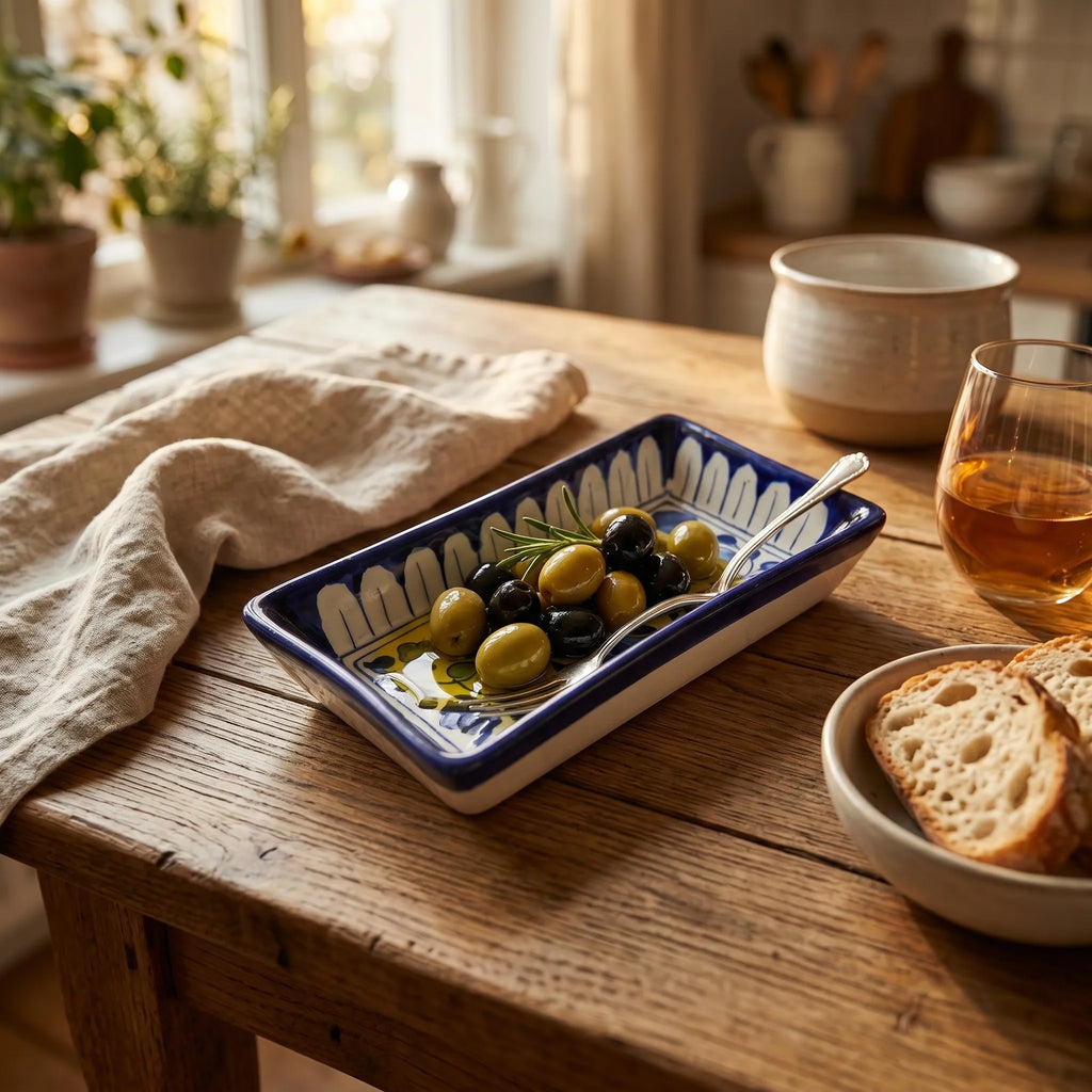 Multani Blue Pottery Rectangular Serving Dish – Hand-Painted Floral Ceramic Snack Tray (8 Inch)