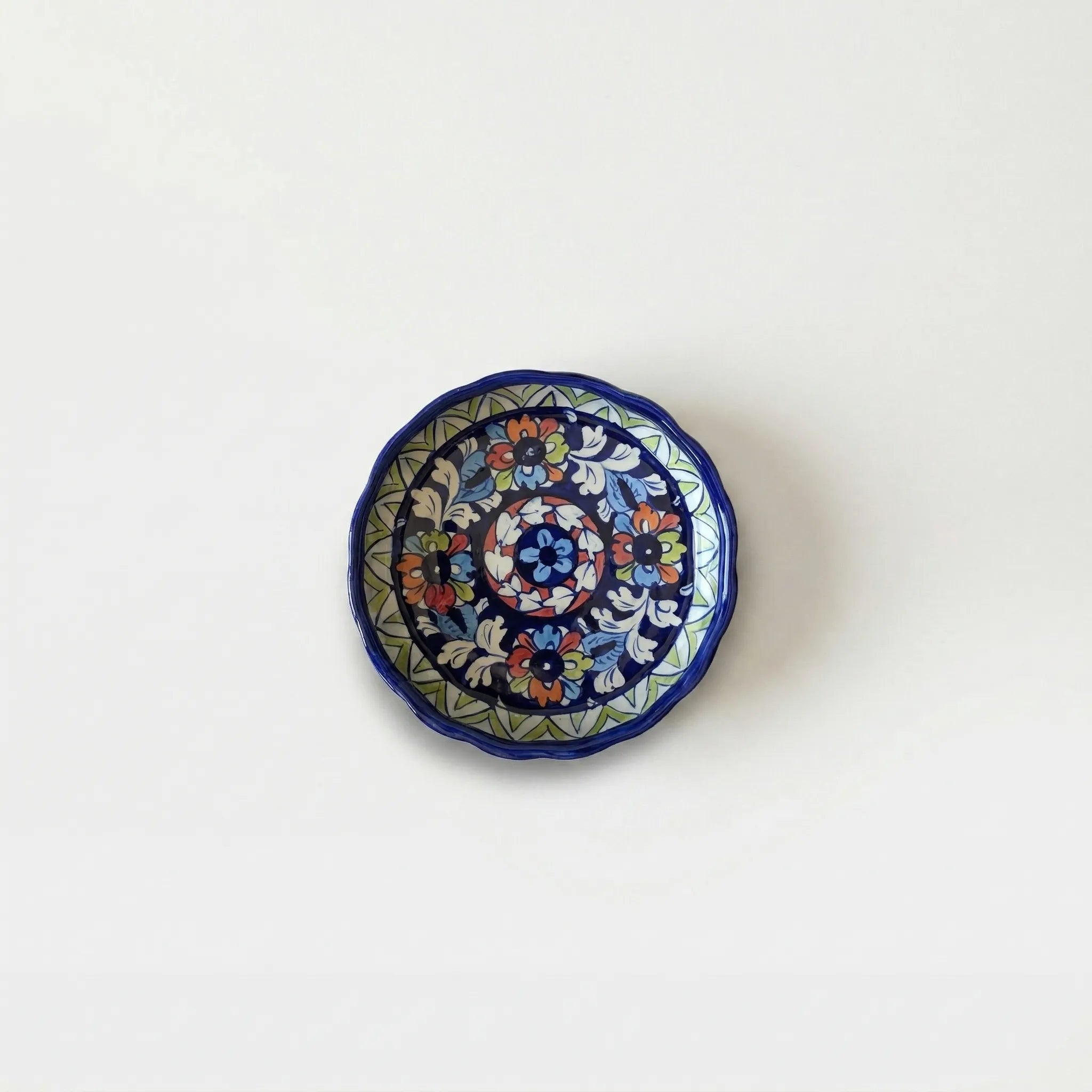 Multani Blue Pottery Apple Pie Dish – Handcrafted 8 Inch Ceramic Serving Dish with Geometric Floral Design (2 Inch Deep)