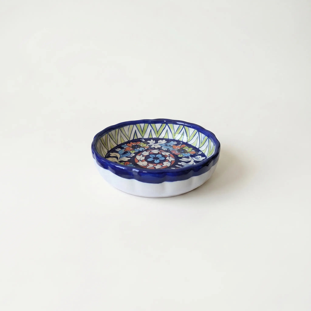 Multani Blue Pottery Apple Pie Dish – Handcrafted 8 Inch Ceramic Serving Dish with Geometric Floral Design (2 Inch Deep)