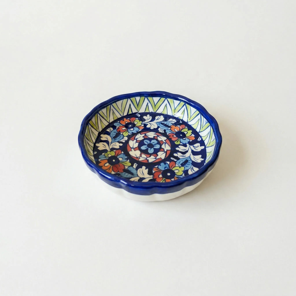 Multani Blue Pottery Apple Pie Dish – Handcrafted 8 Inch Ceramic Serving Dish with Geometric Floral Design (2 Inch Deep)