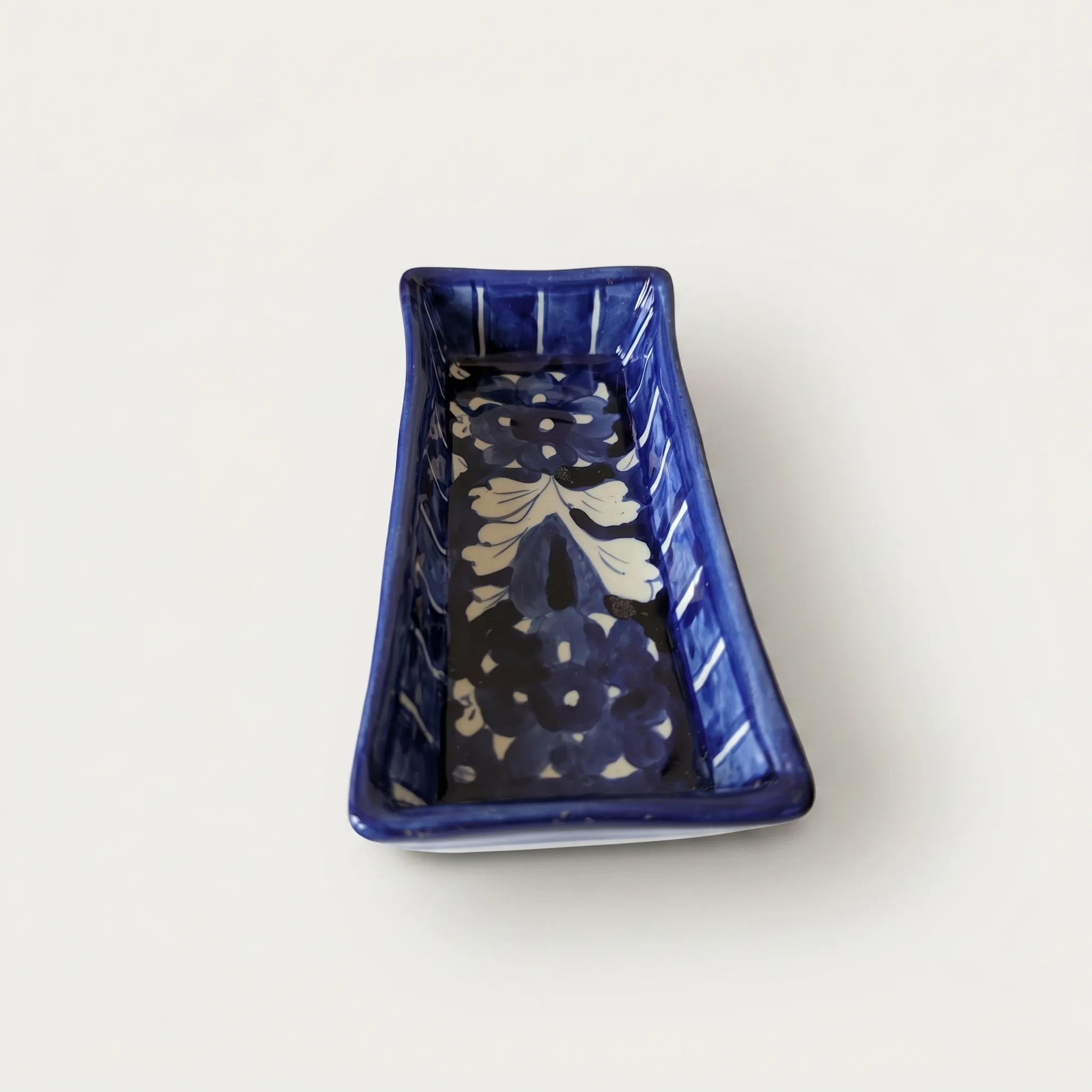 Multani Blue Pottery Rectangular Dish – Hand-Painted Floral Snack Tray (8 Inch)