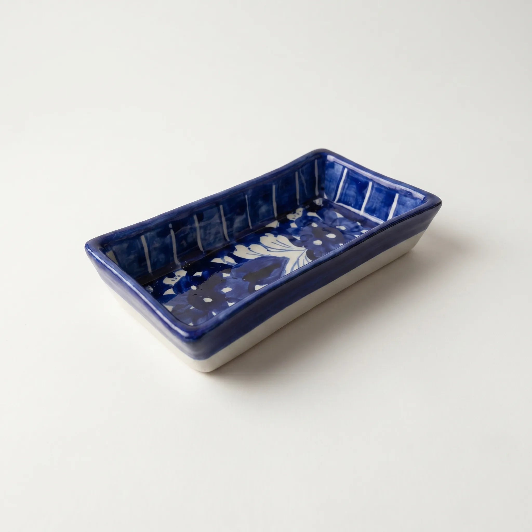 Multani Blue Pottery Rectangular Dish – Hand-Painted Floral Snack Tray (8 Inch)