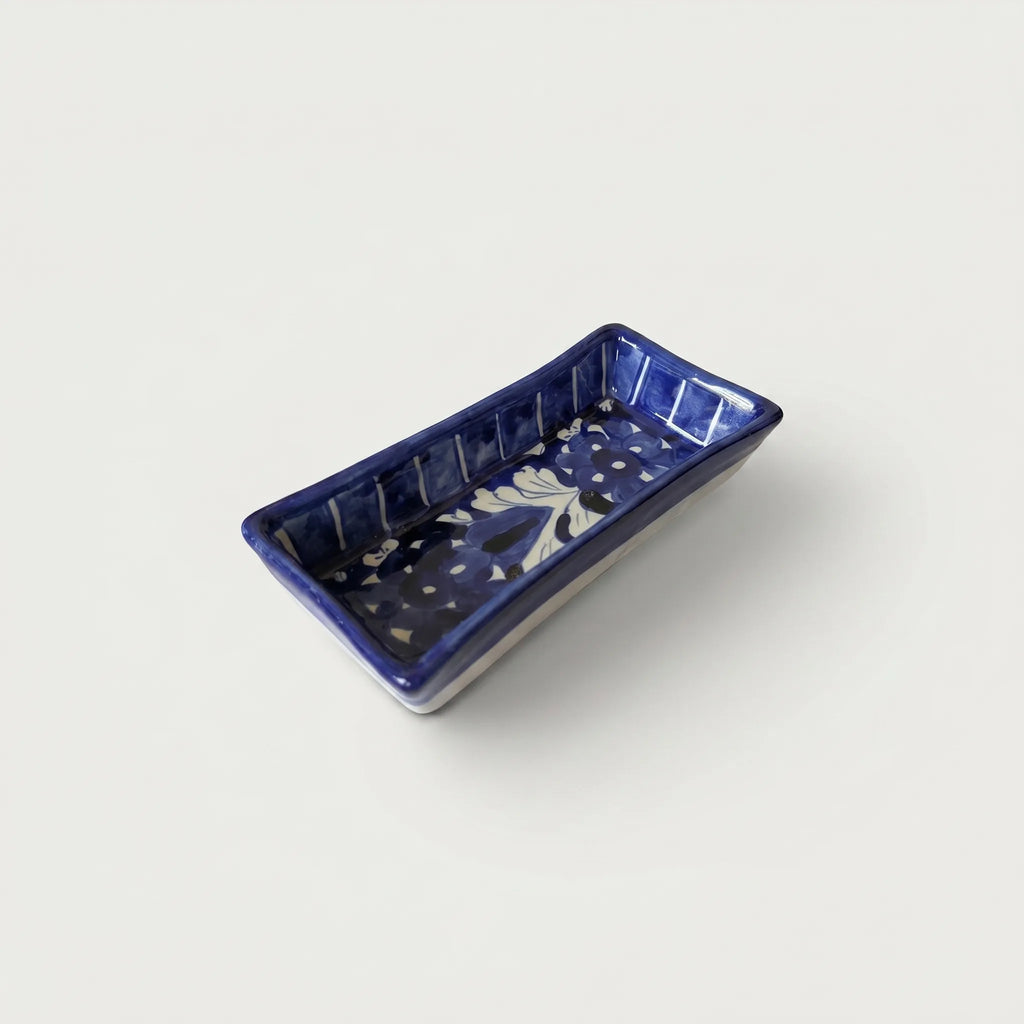Multani Blue Pottery Rectangular Dish – Hand-Painted Floral Snack Tray (8 Inch)