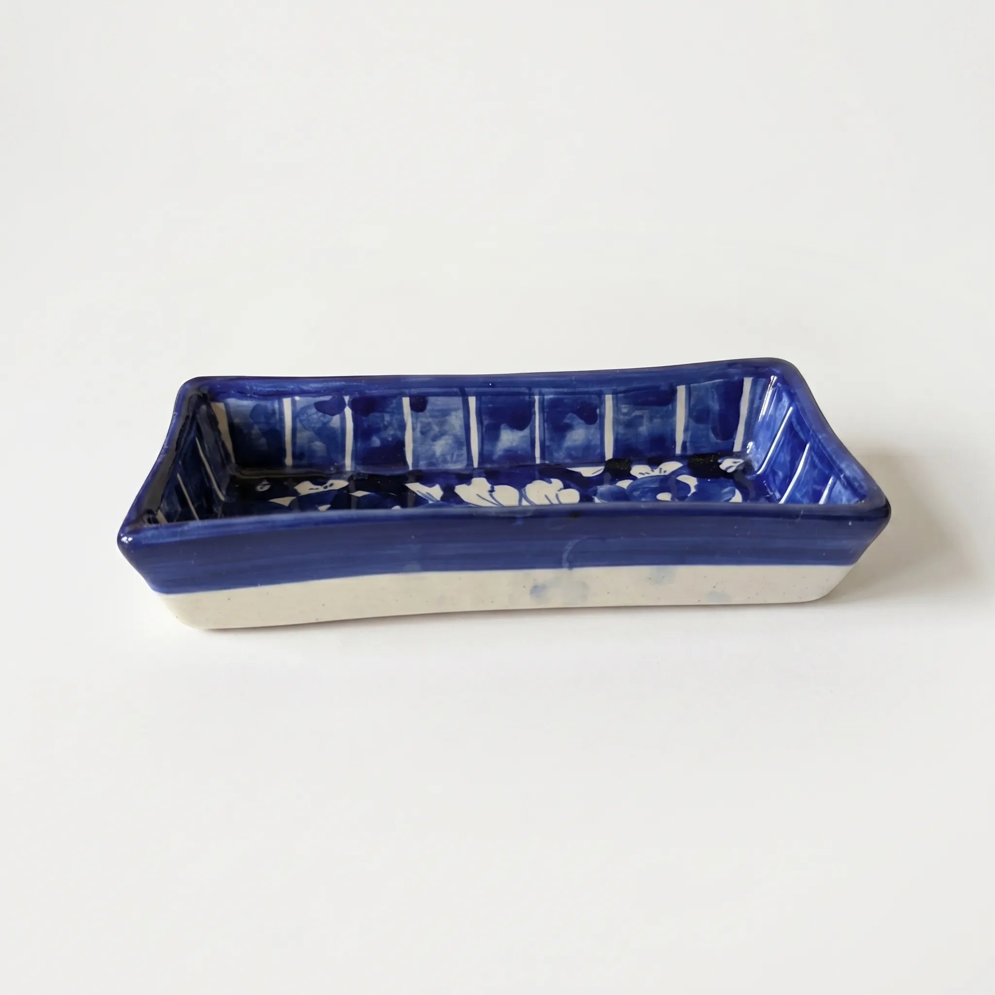 Multani Blue Pottery Rectangular Dish – Hand-Painted Floral Snack Tray (8 Inch)