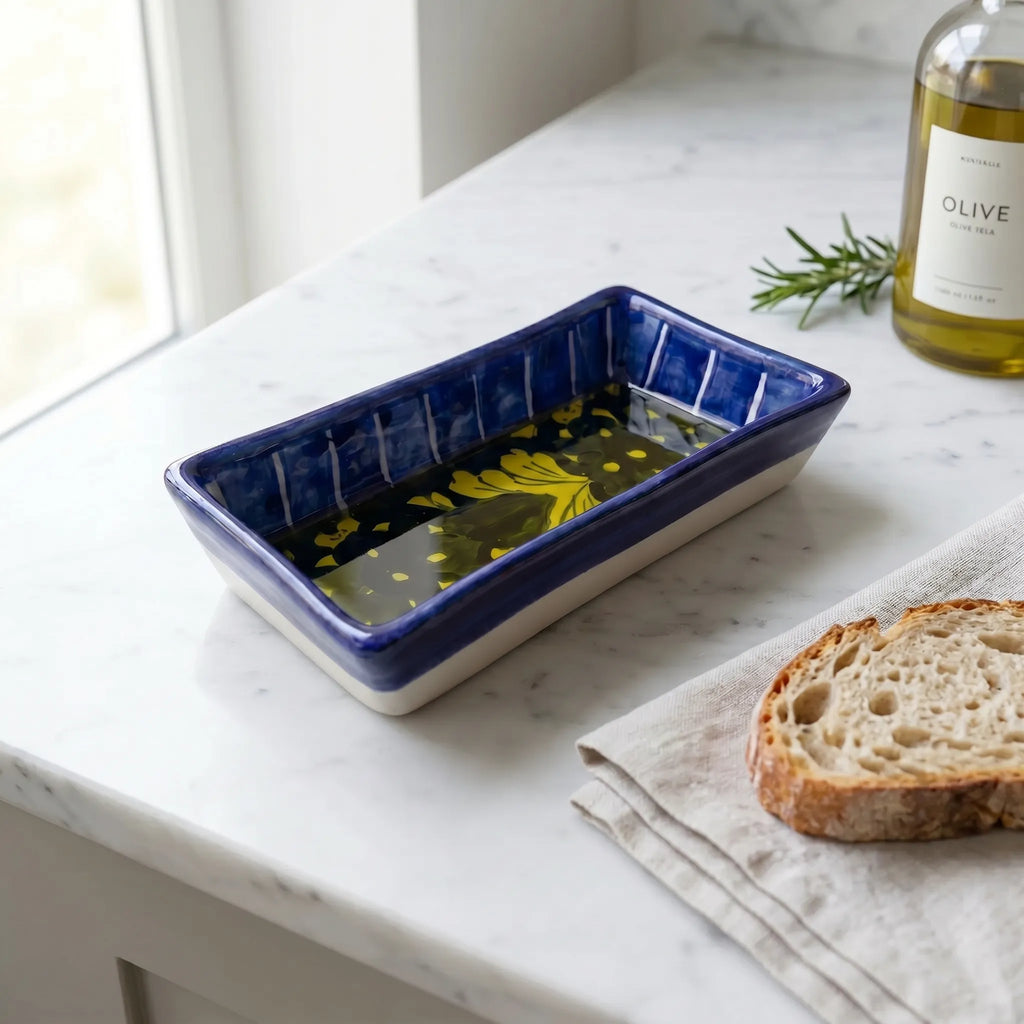 Multani Blue Pottery Rectangular Dish – Hand-Painted Floral Snack Tray (8 Inch)