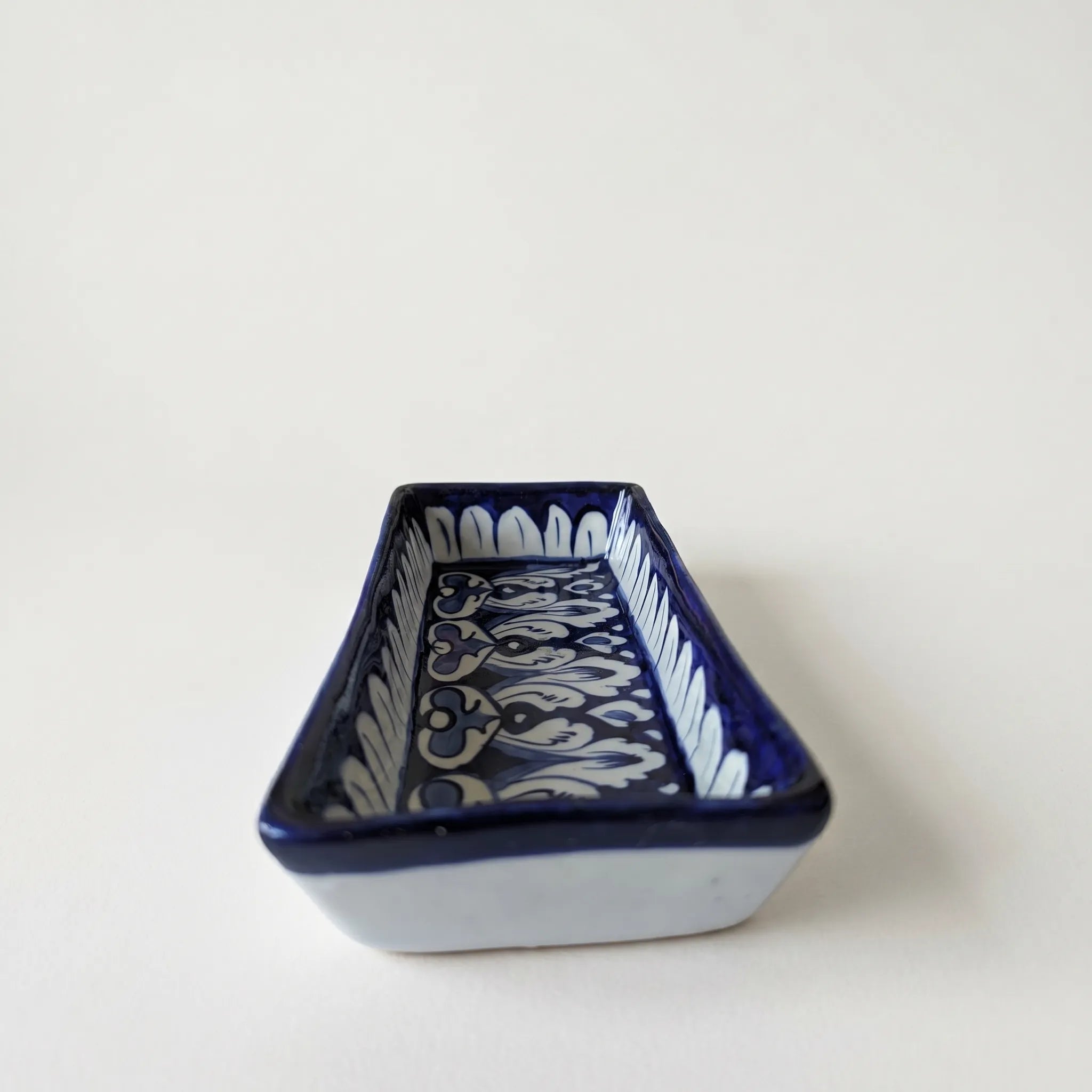 Multani Blue Pottery Rectangular Dish – Hand-Painted Floral Snack Tray (8 Inch, Deep Blue Classic)