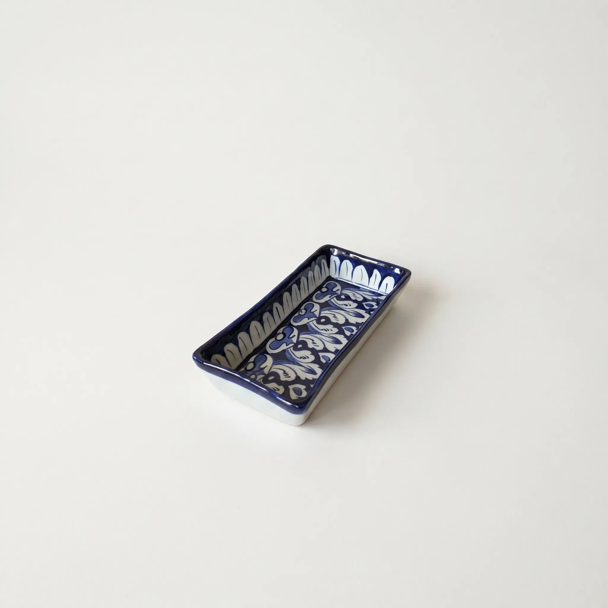 Multani Blue Pottery Rectangular Dish – Hand-Painted Floral Snack Tray (8 Inch, Deep Blue Classic)