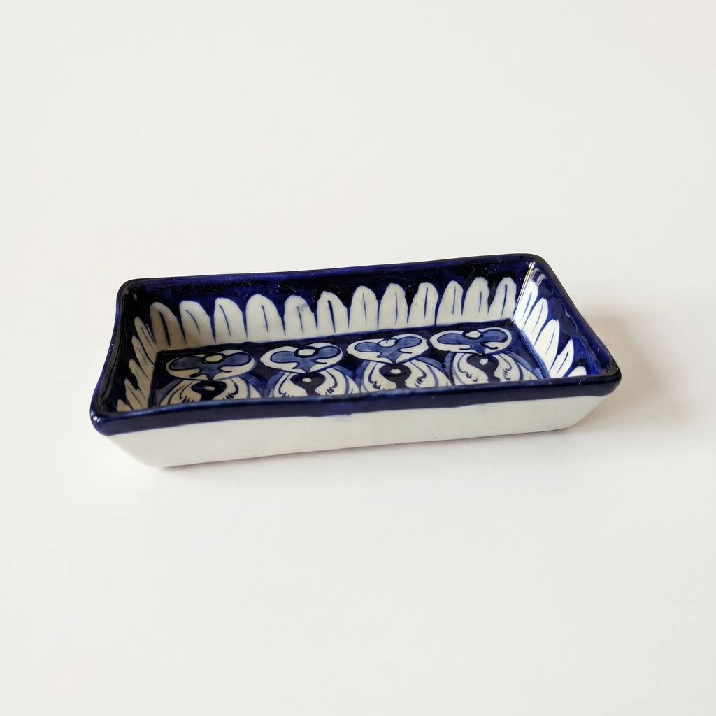 Multani Blue Pottery Rectangular Dish – Hand-Painted Floral Snack Tray (8 Inch, Deep Blue Classic)
