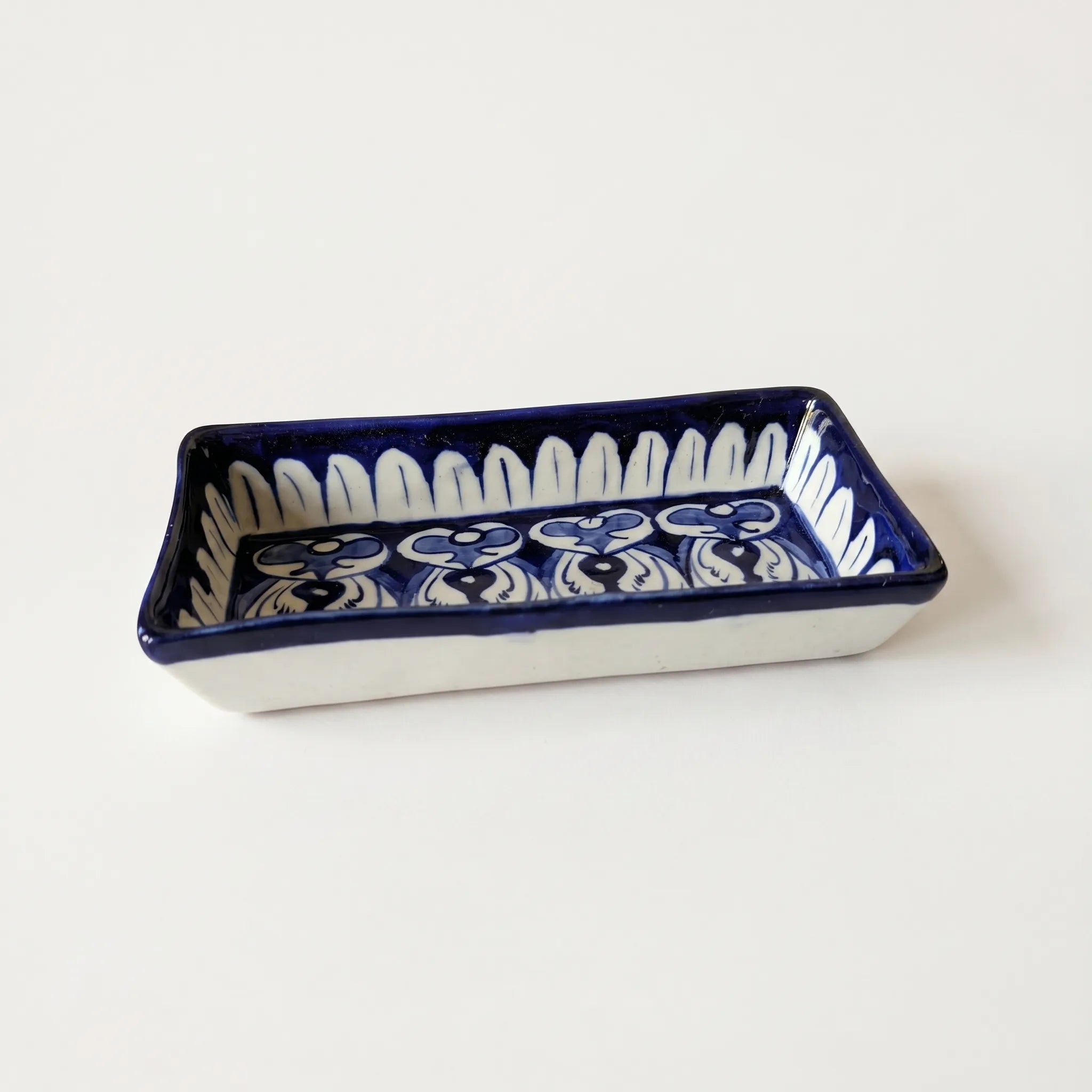 Multani Blue Pottery Rectangular Dish – Hand-Painted Floral Snack Tray (8 Inch, Deep Blue Classic)