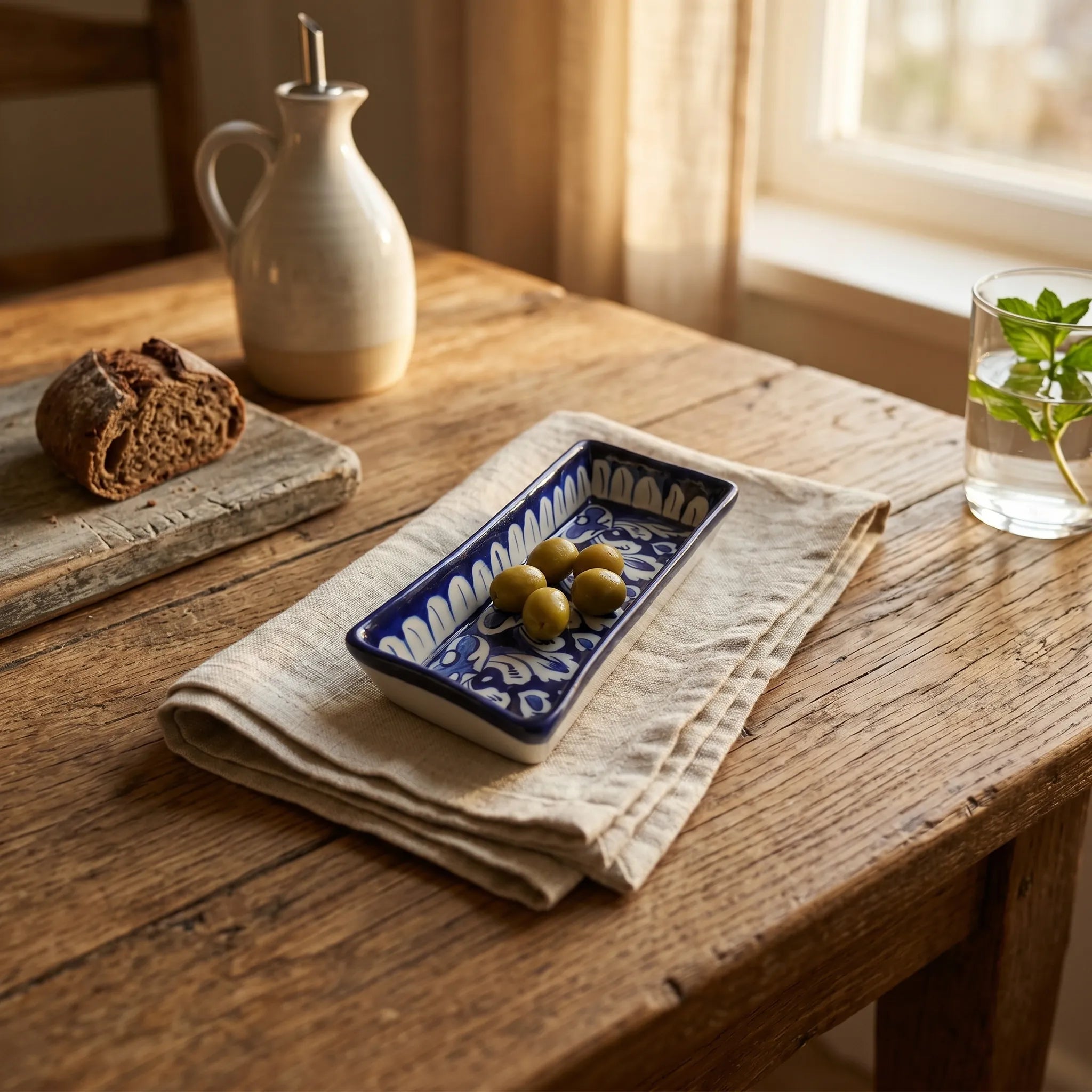 Multani Blue Pottery Rectangular Dish – Hand-Painted Floral Snack Tray (8 Inch, Deep Blue Classic)