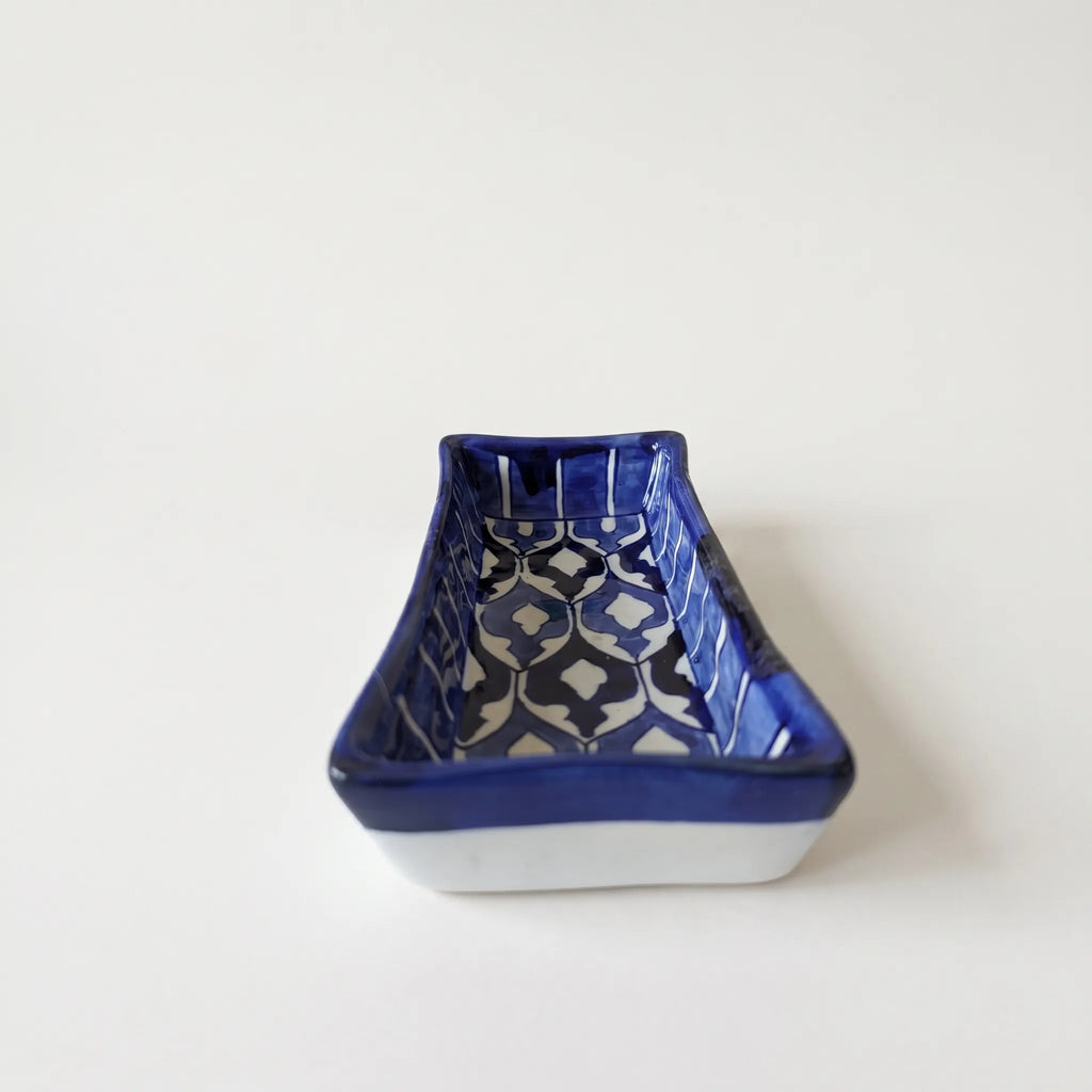 Multani Blue Pottery Rectangular Dish – Hand-Painted Geometric Snack Tray (8 Inch)