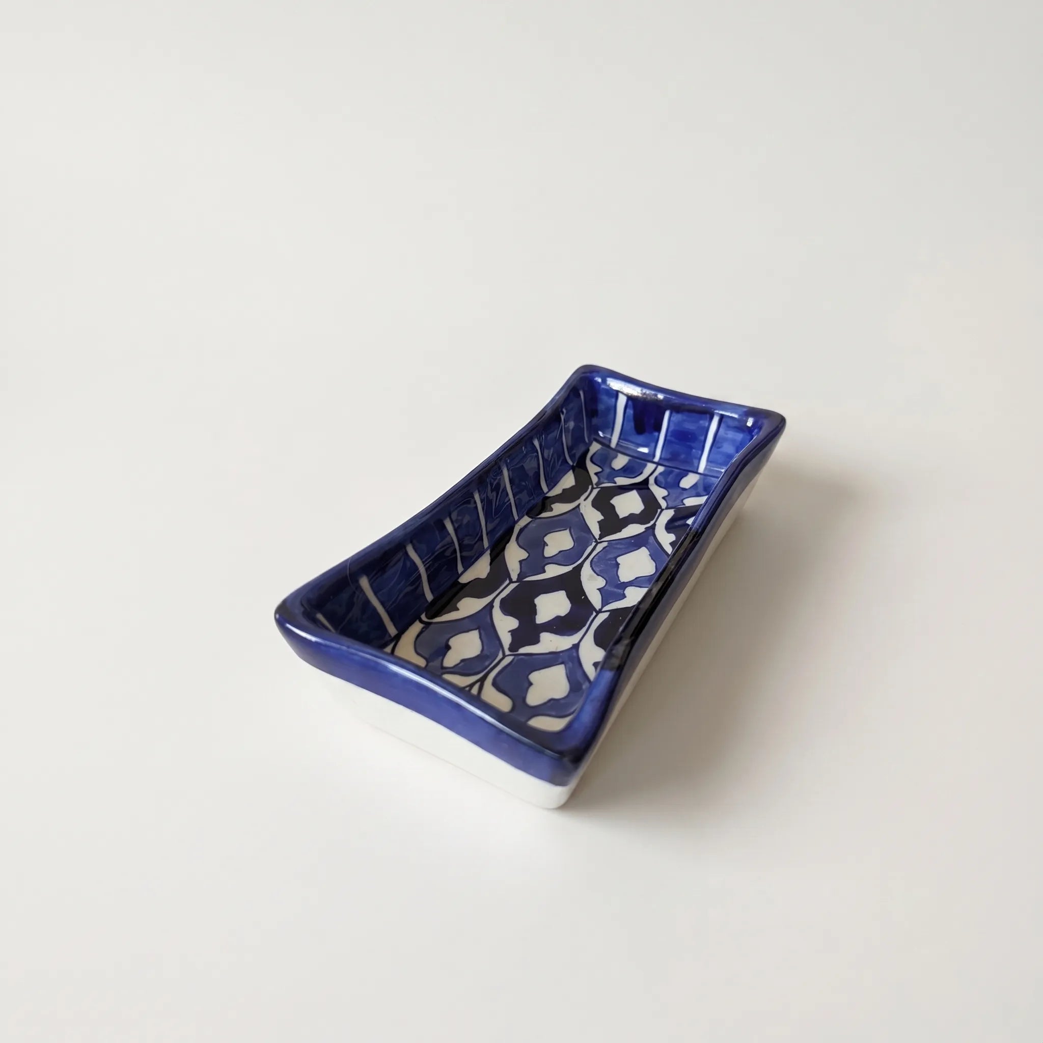 Multani Blue Pottery Rectangular Dish – Hand-Painted Geometric Snack Tray (8 Inch)