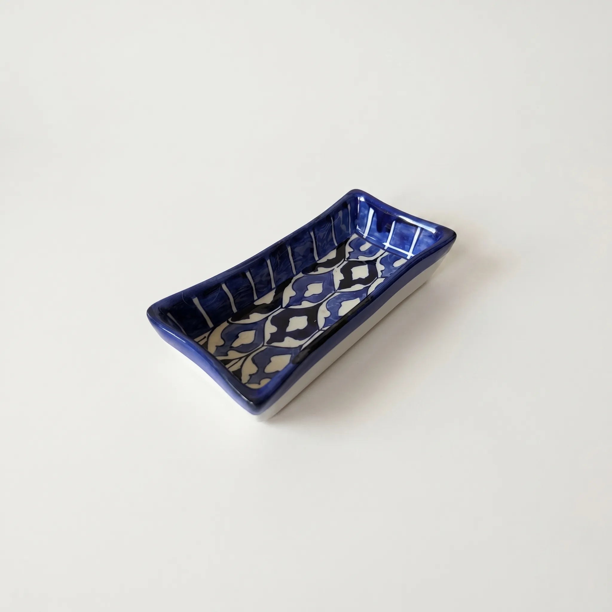 Multani Blue Pottery Rectangular Dish – Hand-Painted Geometric Snack Tray (8 Inch)
