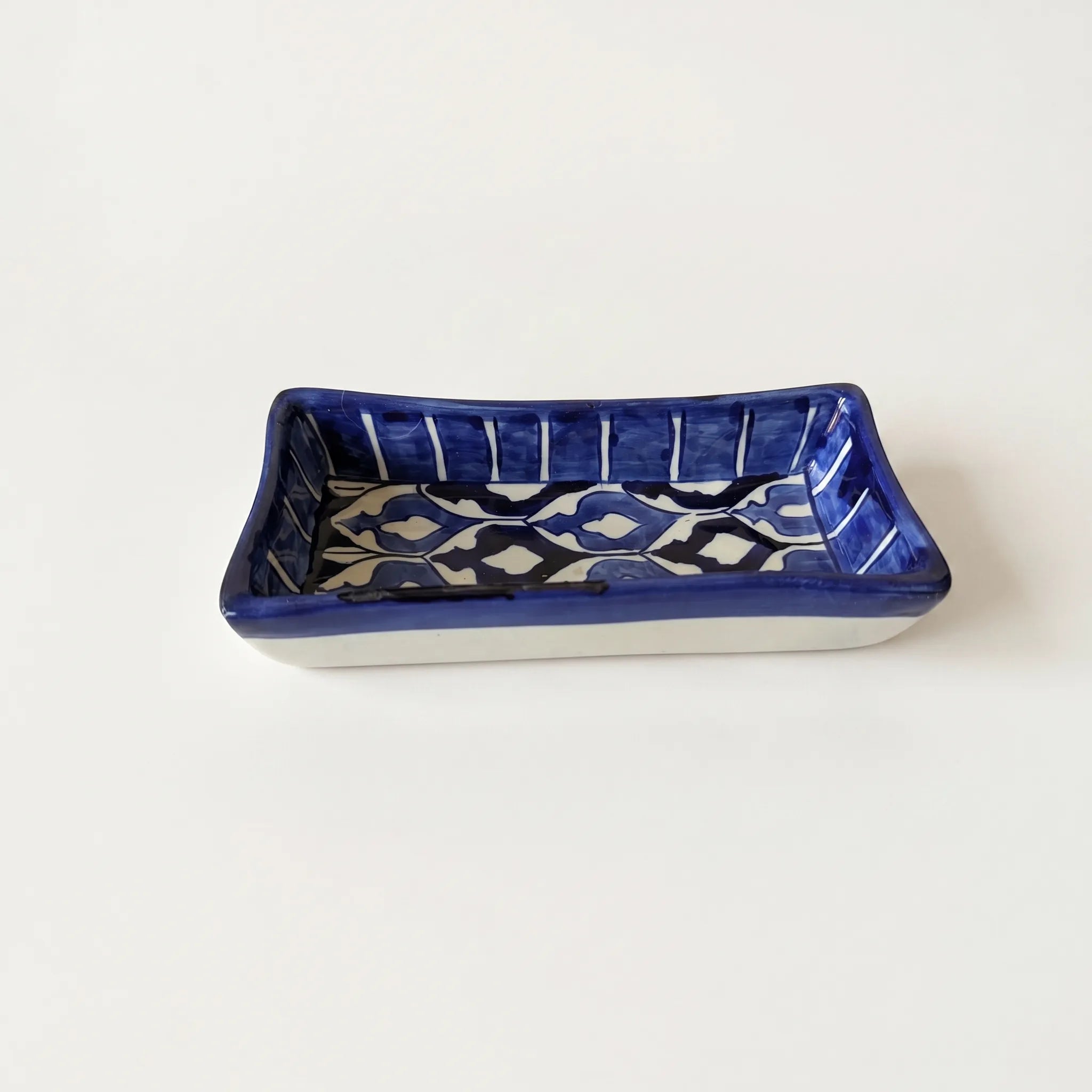 Multani Blue Pottery Rectangular Dish – Hand-Painted Geometric Snack Tray (8 Inch)