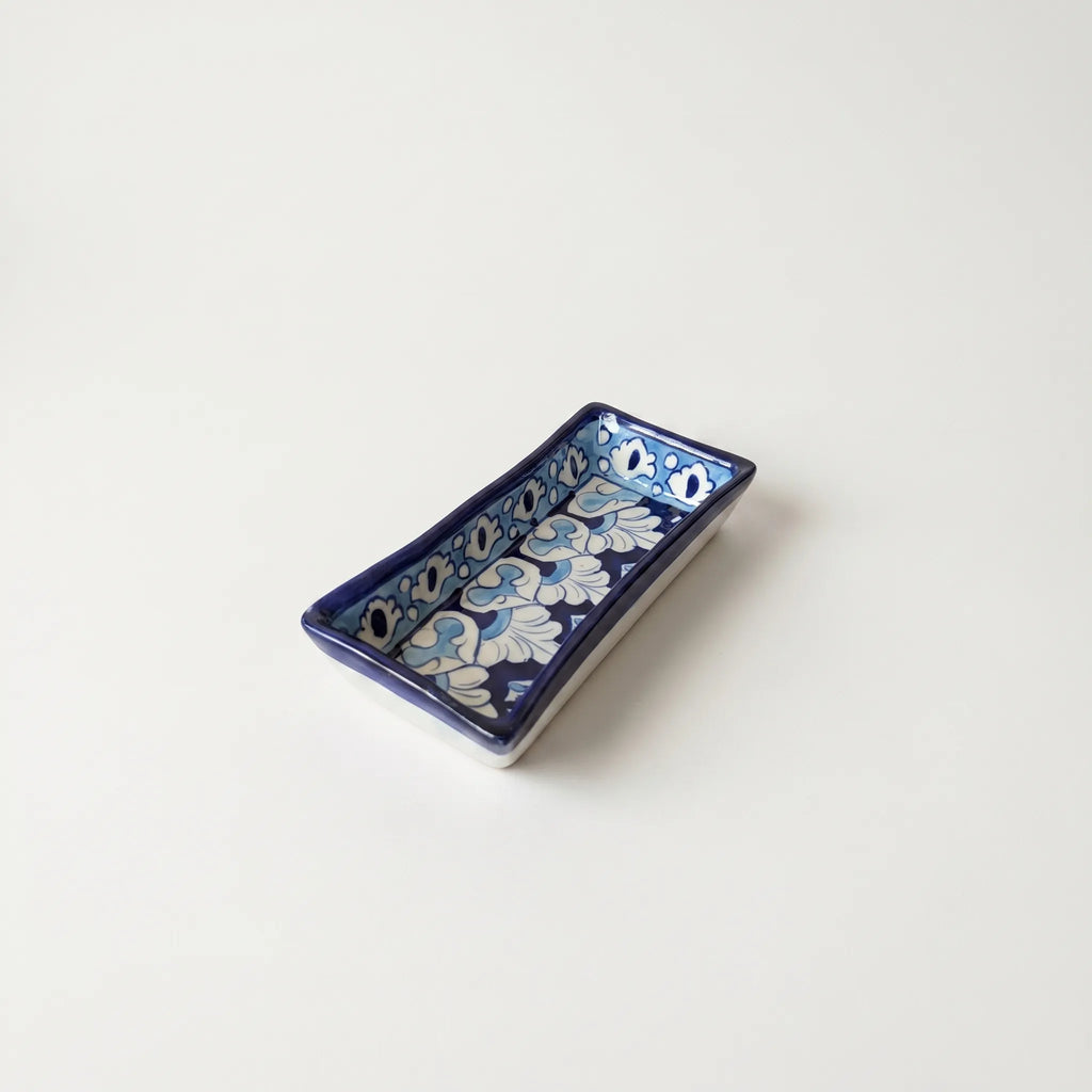 Multani Blue Pottery Rectangular Dish – Hand-Painted Floral Snack Tray (8 Inch, Light Blue Accent)