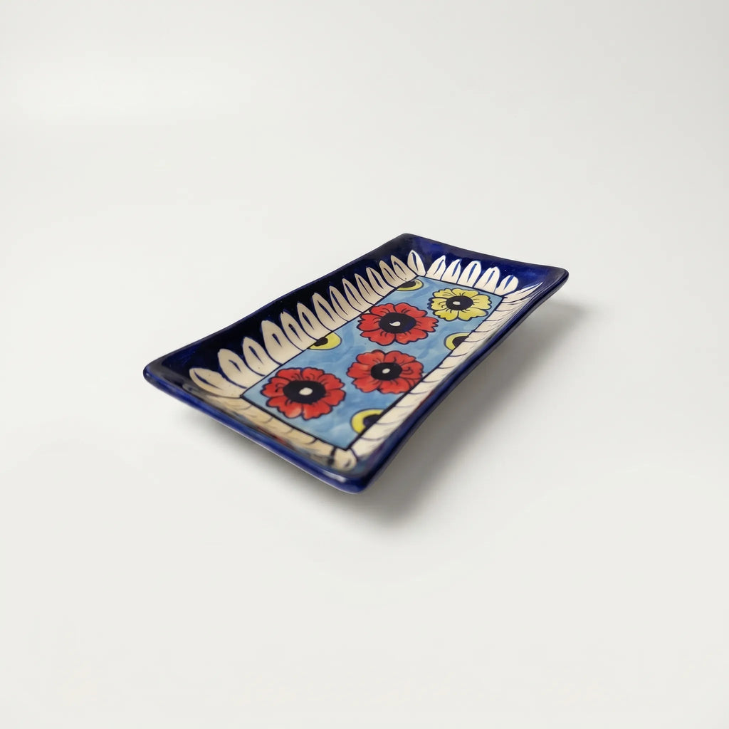 Multani Blue Pottery Flat Dish – 8 Inch Shallow Floral Snack Plate (Hand-Painted Ceramic)