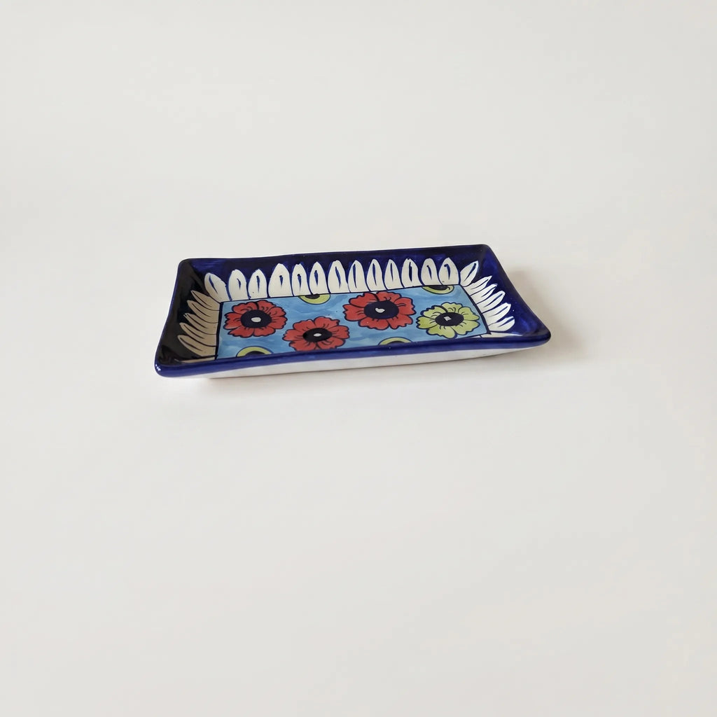 Multani Blue Pottery Flat Dish – 8 Inch Shallow Floral Snack Plate (Hand-Painted Ceramic)