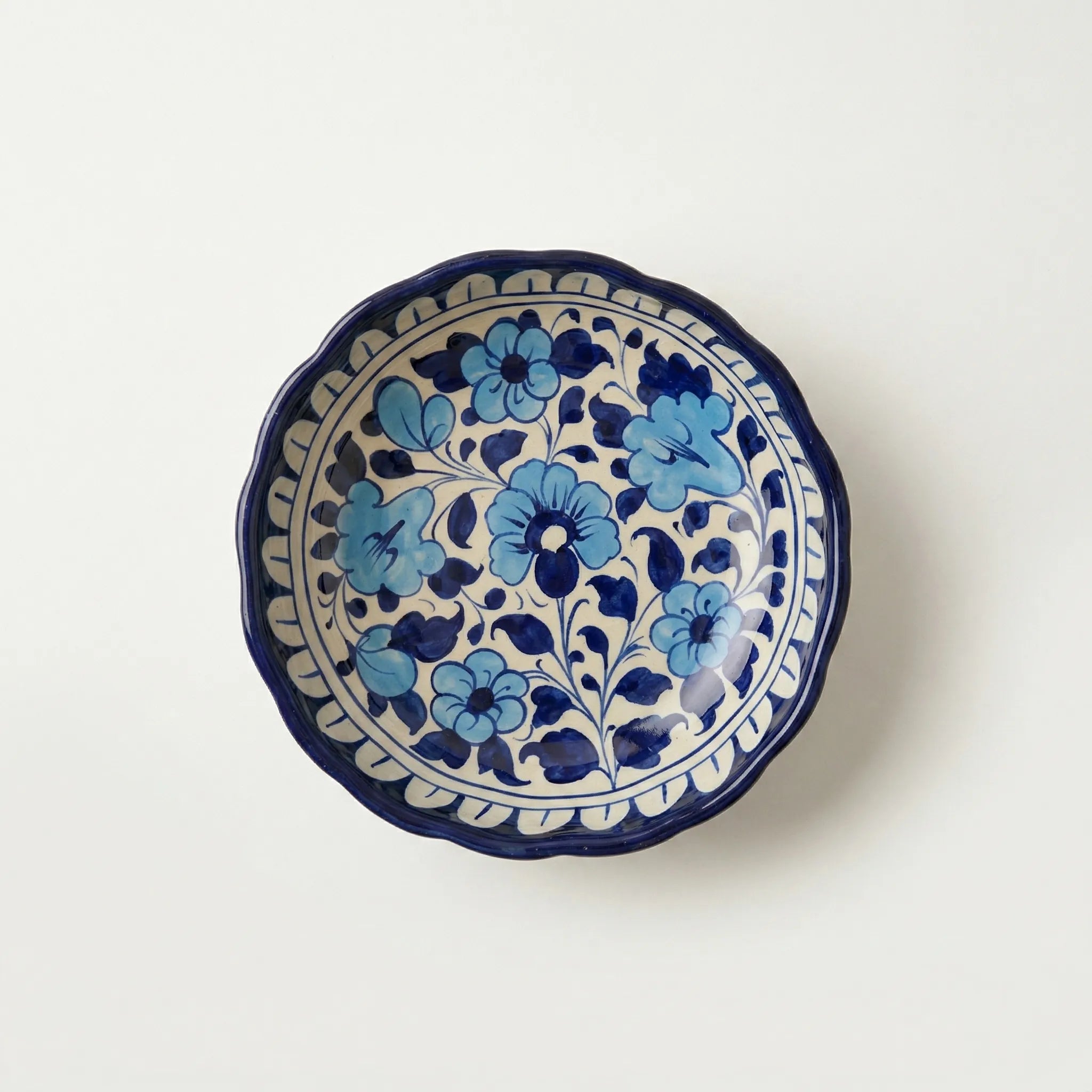 Multani Blue Pottery Apple Pie Dish – Handcrafted 8 Inch Ceramic Serving Dish with Classic Blue Floral Design (2 Inch Deep)