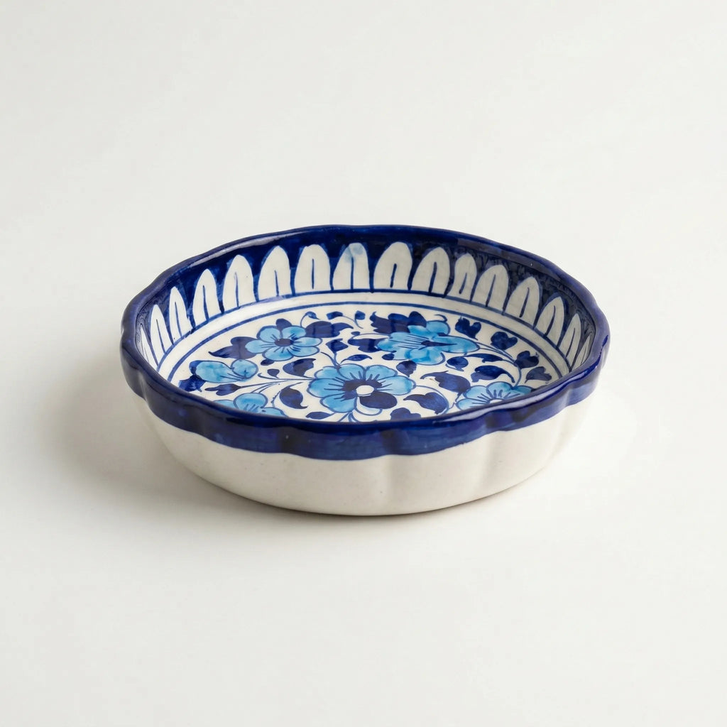 Multani Blue Pottery Apple Pie Dish – Handcrafted 8 Inch Ceramic Serving Dish with Classic Blue Floral Design (2 Inch Deep)