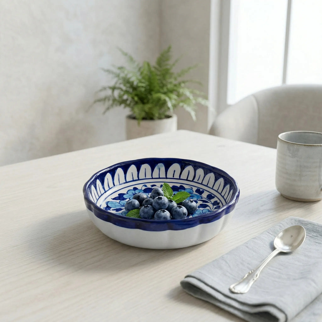 Multani Blue Pottery Apple Pie Dish – Handcrafted 8 Inch Ceramic Serving Dish with Classic Blue Floral Design (2 Inch Deep)