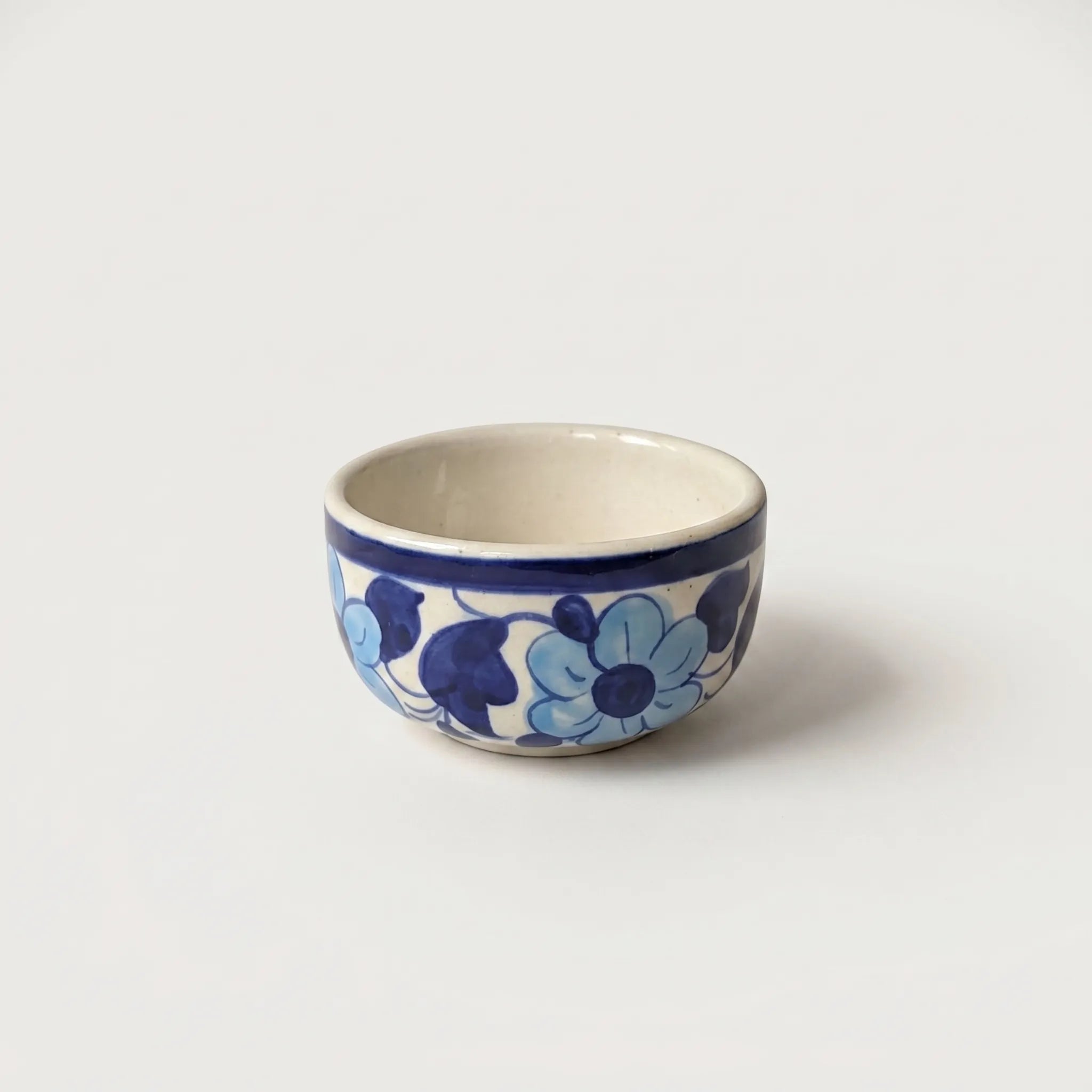Blue Pottery Floral Small Serving Bowl - 3 Inch -Light & Dark Blue