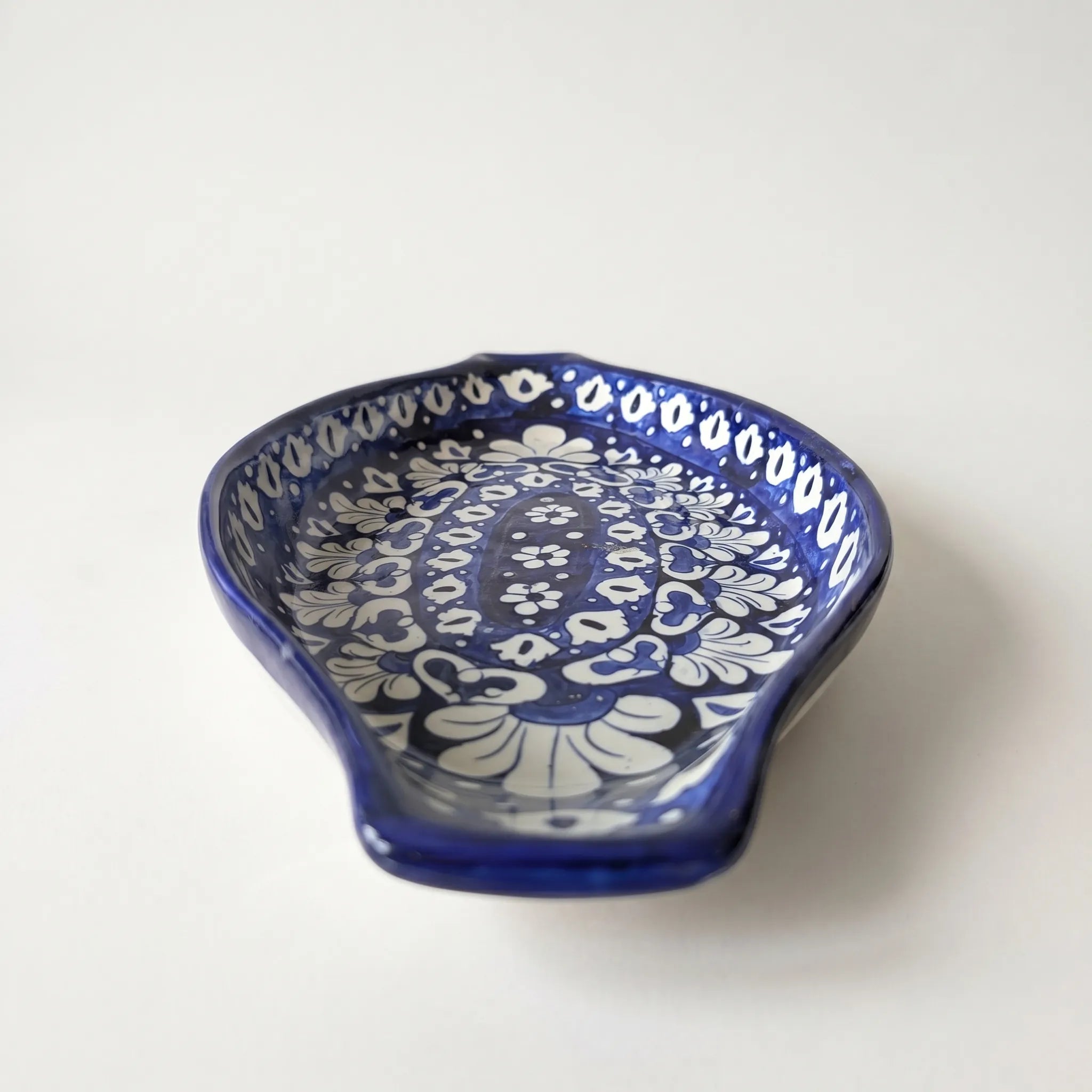 Blue Pottery Serving Dish – 16” Ceramic Rice Platter (Blue Floral Design)