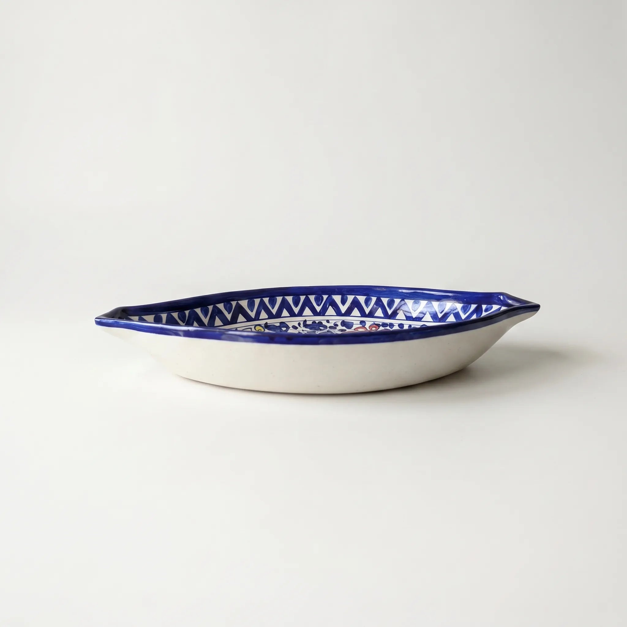 Blue Pottery Serving Dish – 16” Ceramic Rice Platter (Multicolor Floral Design)