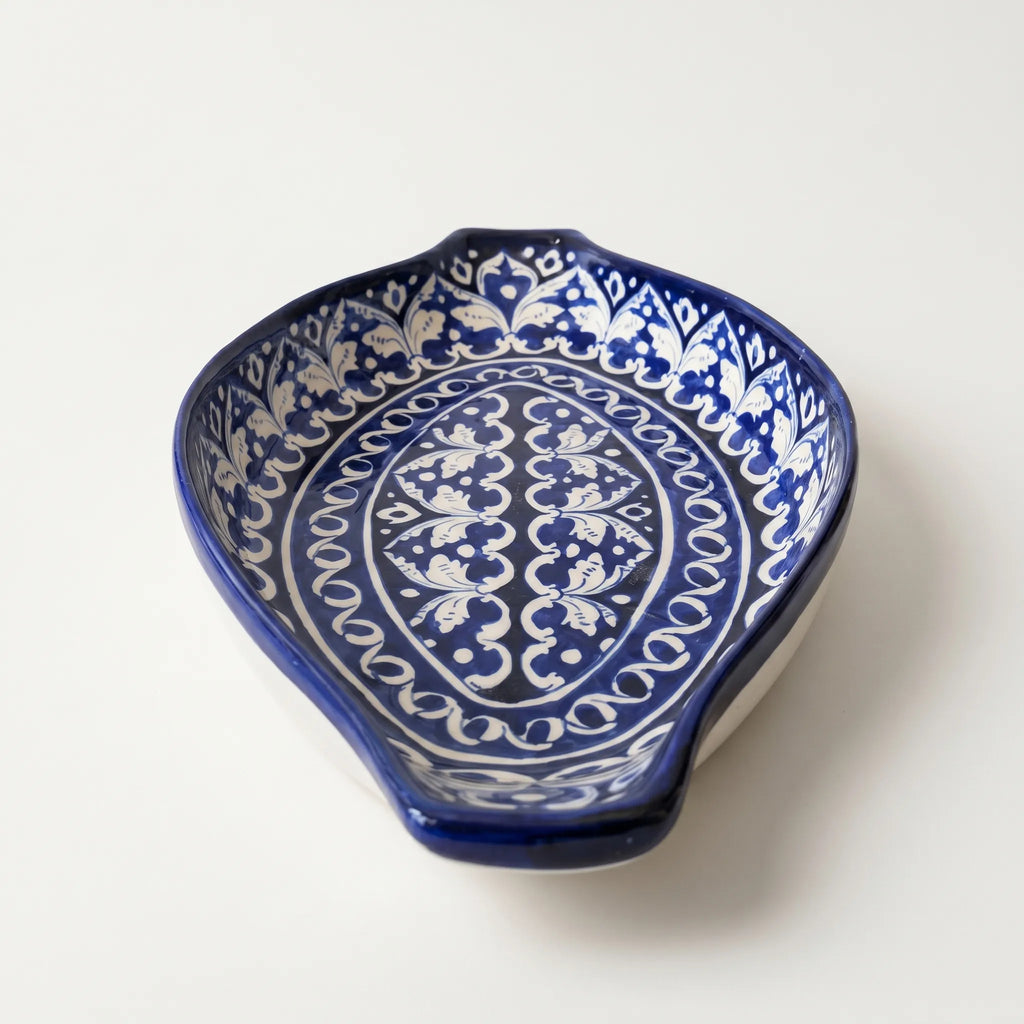 Blue Pottery Serving Dish – 16” Large Oval Ceramic Platter (Classic Floral Design)