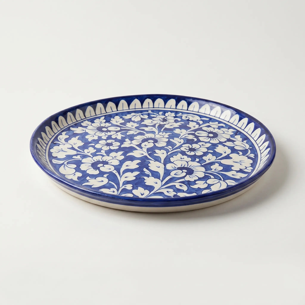 Blue Pottery 10 inch Pizza Serving Platter Authentic Multani Handmade Ceramic