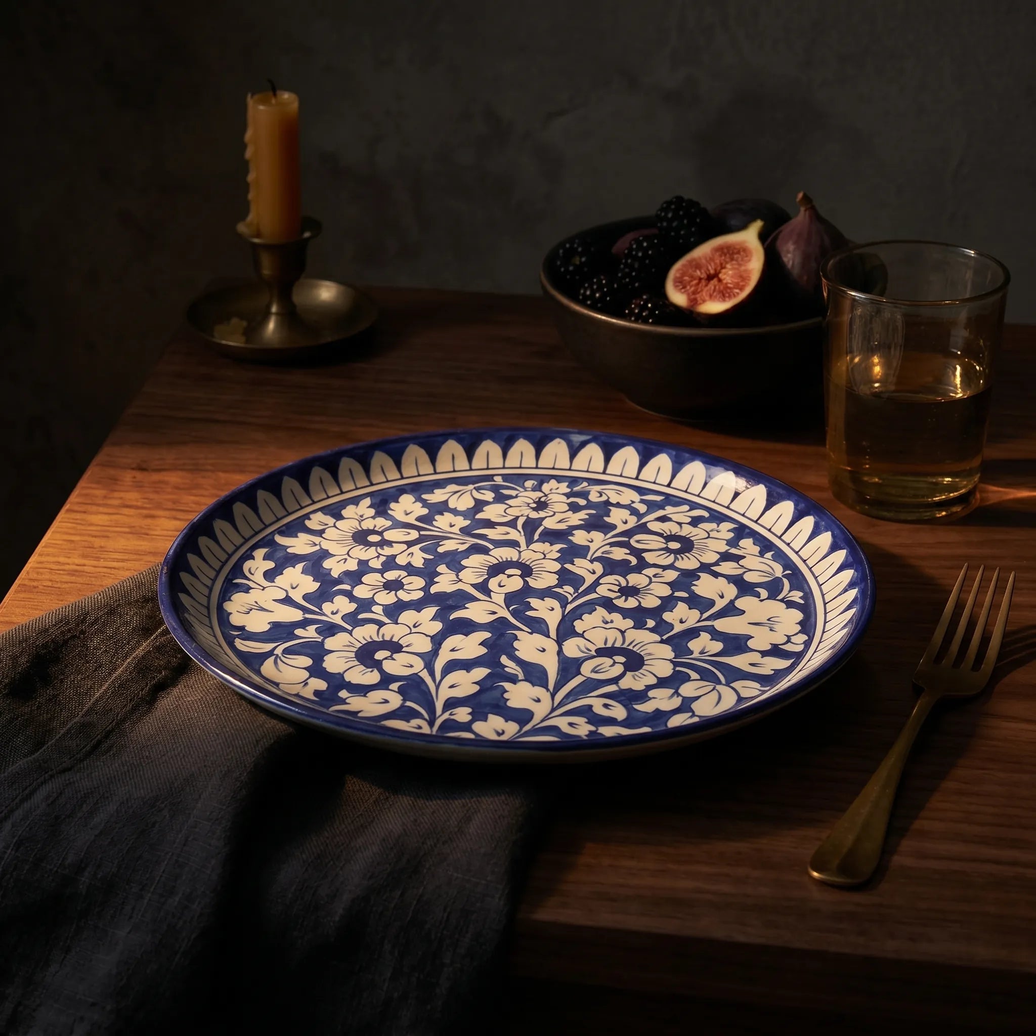 Blue Pottery 10 inch Pizza Serving Platter Authentic Multani Handmade Ceramic