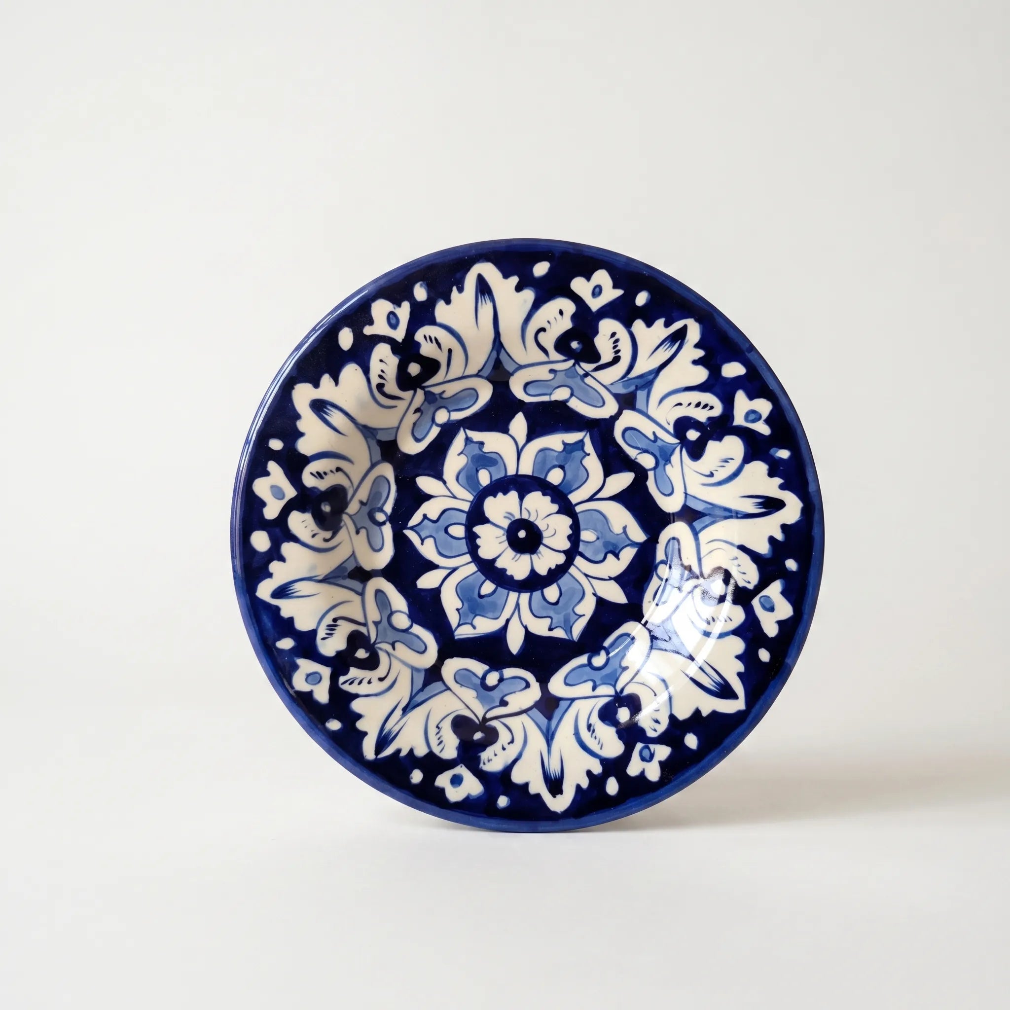 Blue Pottery Dinner Plate – Hand-Painted Floral Ceramic Plate (8, 9, 10 Inches)