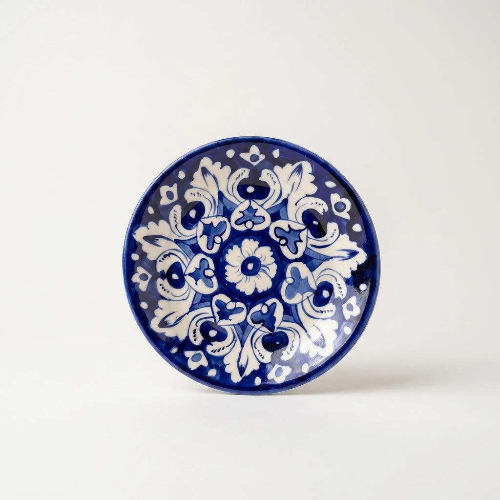 Blue Pottery Dinner Plate – Hand-Painted Floral Ceramic Plate (8, 9, 10 Inches)