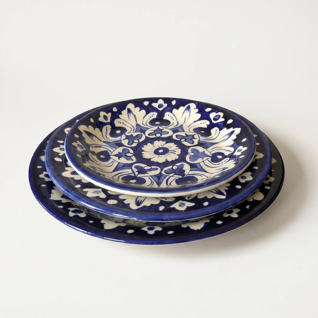 Blue Pottery Dinner Plate – Hand-Painted Floral Ceramic Plate (8, 9, 10 Inches)