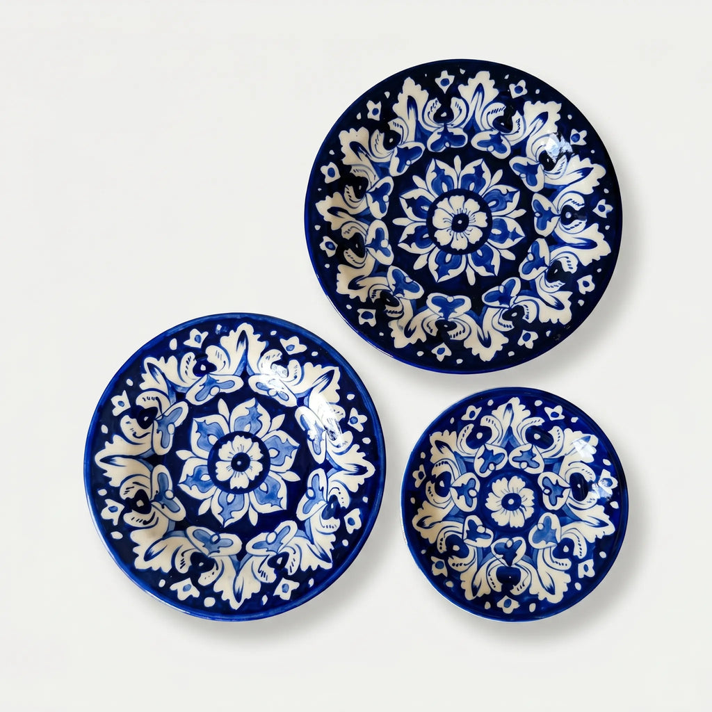 Blue Pottery Dinner Plate – Hand-Painted Floral Ceramic Plate (8, 9, 10 Inches)