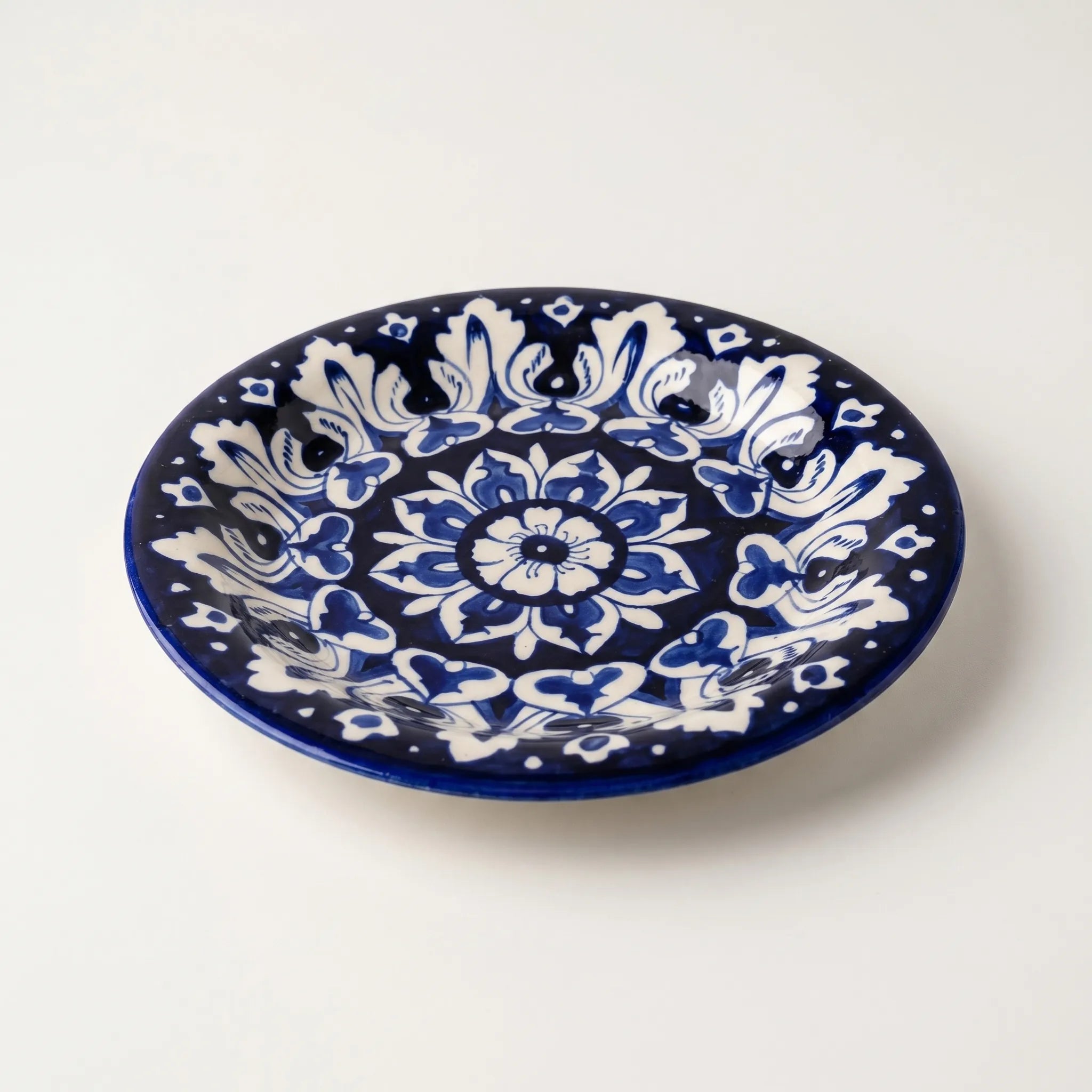 Blue Pottery Dinner Plate – Hand-Painted Floral Ceramic Plate (8, 9, 10 Inches)
