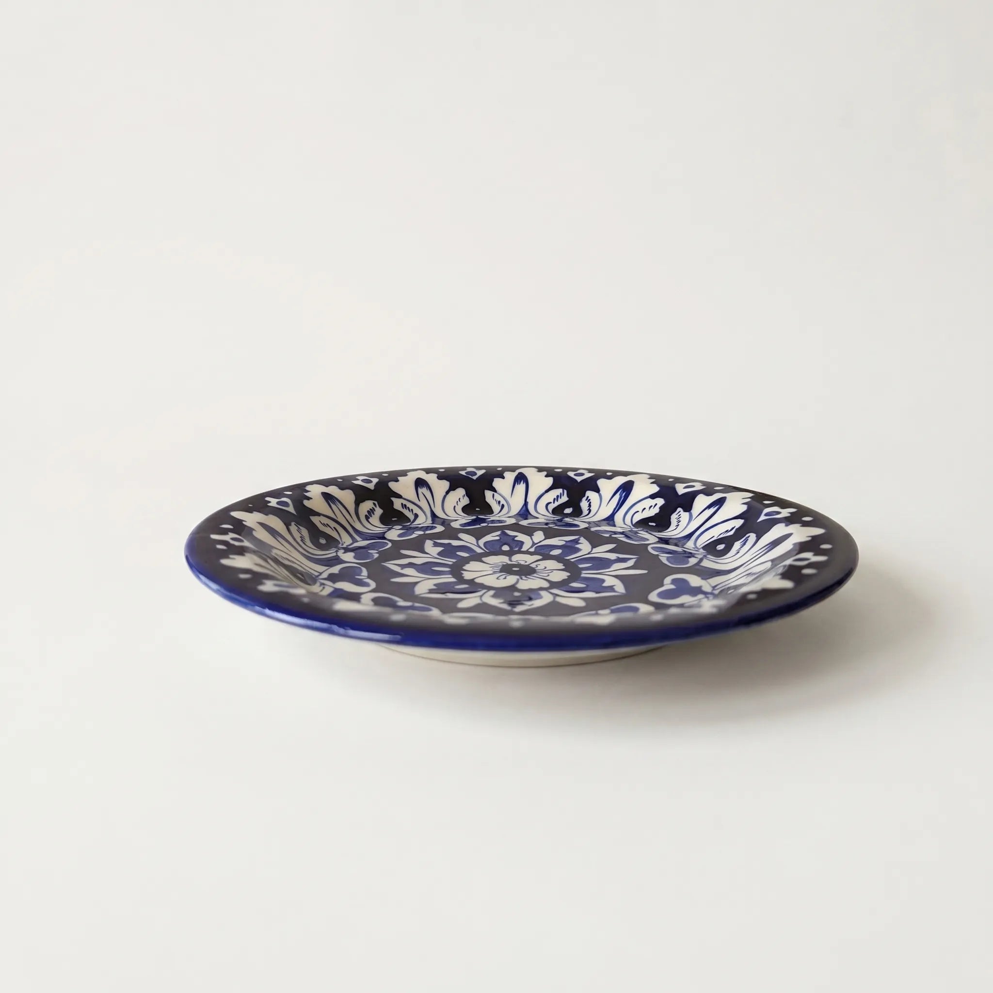 Blue Pottery Dinner Plate – Hand-Painted Floral Ceramic Plate (8, 9, 10 Inches)