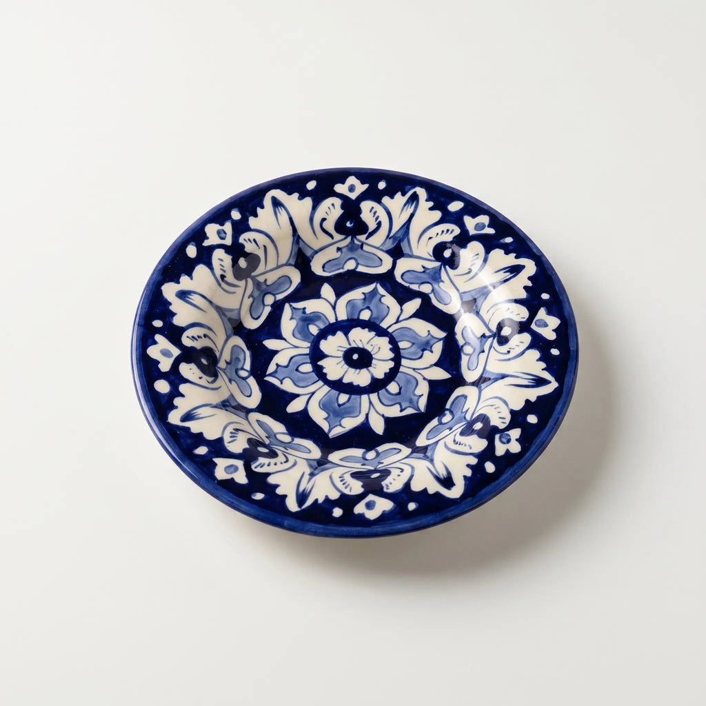 Blue Pottery Dinner Plate – Hand-Painted Floral Ceramic Plate (8, 9, 10 Inches)
