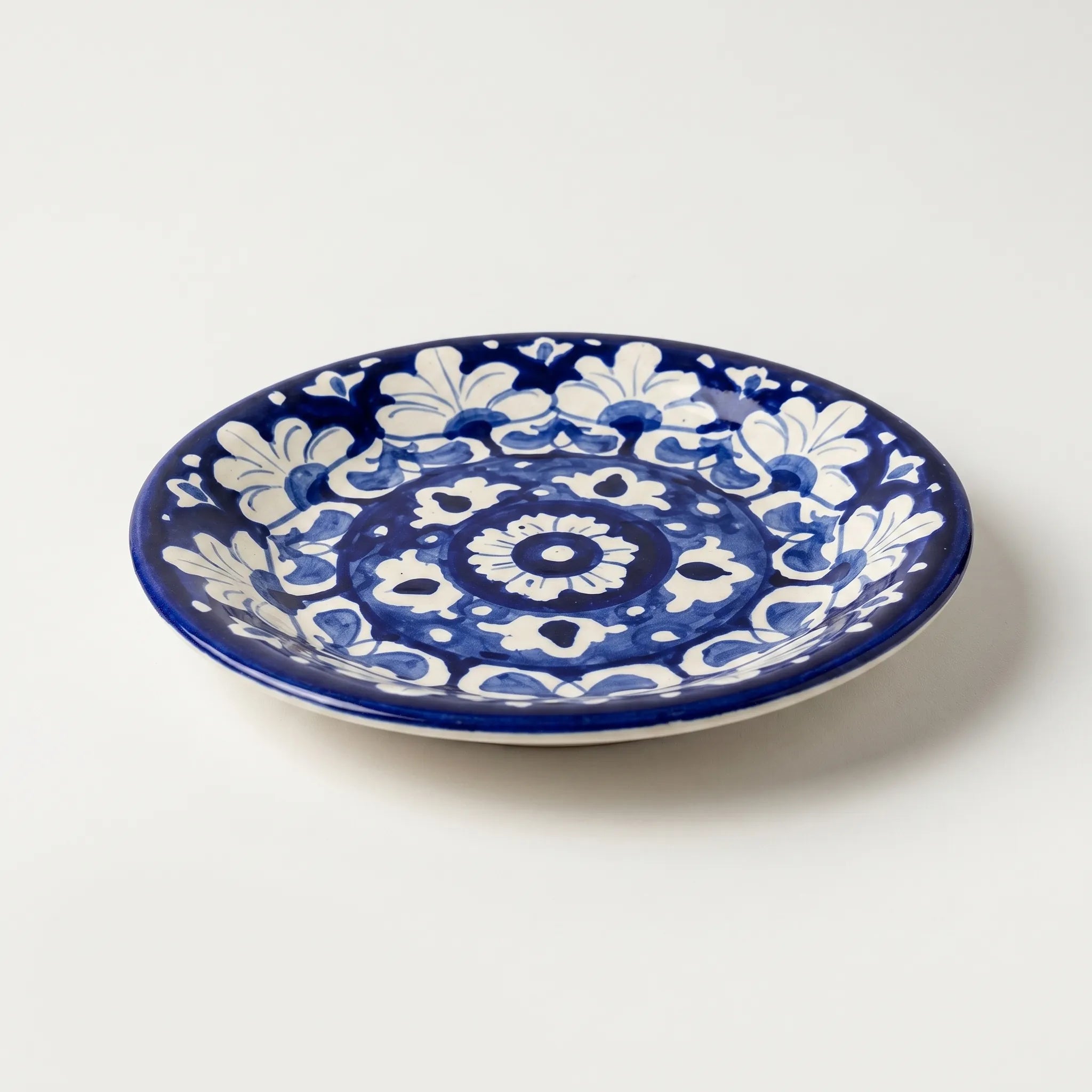 Blue Pottery Dinner Plate – Hand-Painted Floral Ceramic Plate Design (8, 9, 10 Inches)