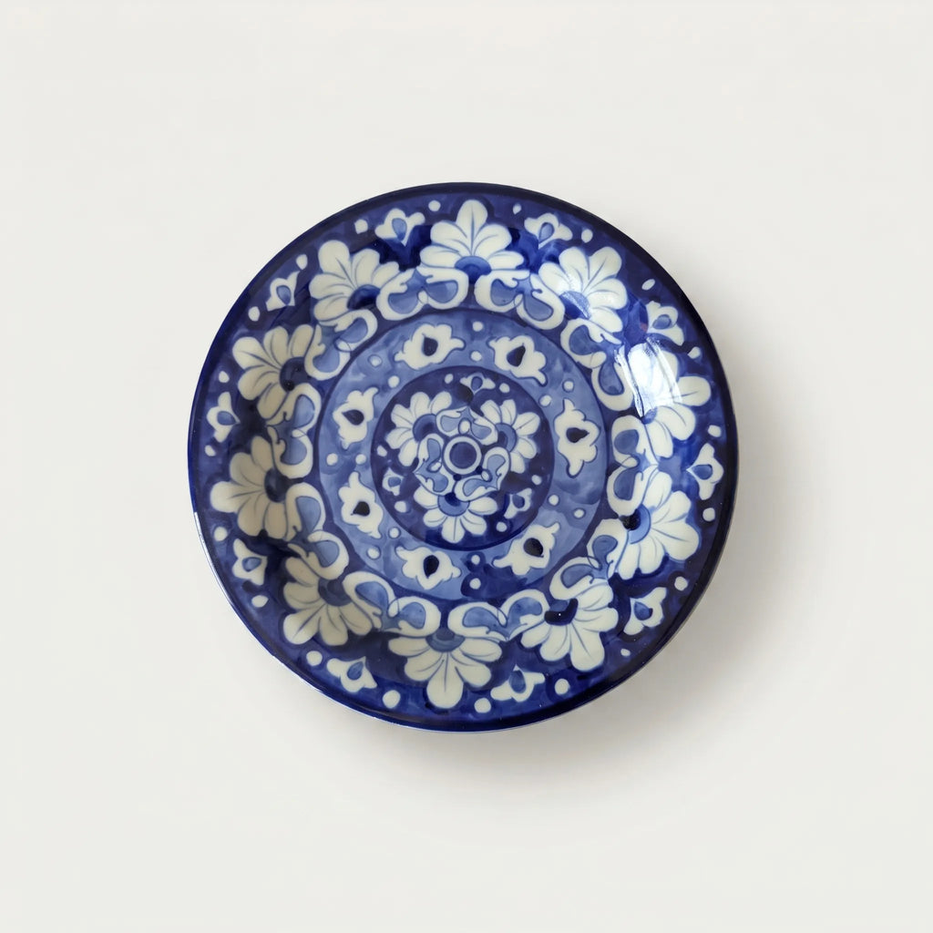 Blue Pottery Dinner Plate – Hand-Painted Floral Ceramic Plate Design (8, 9, 10 Inches)