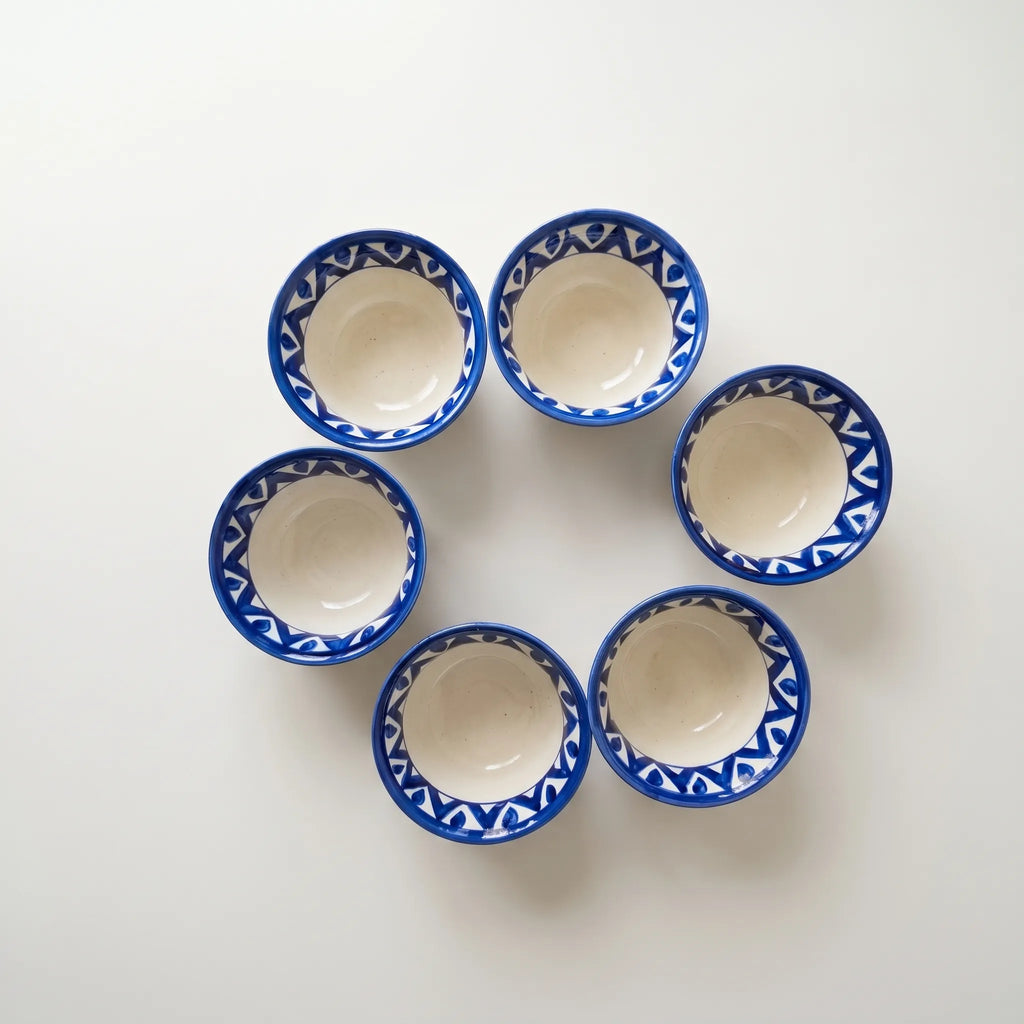 Blue Pottery Dessert Bowls Set of 6 – 5-inch-wide Ceramic Sweet Bowls