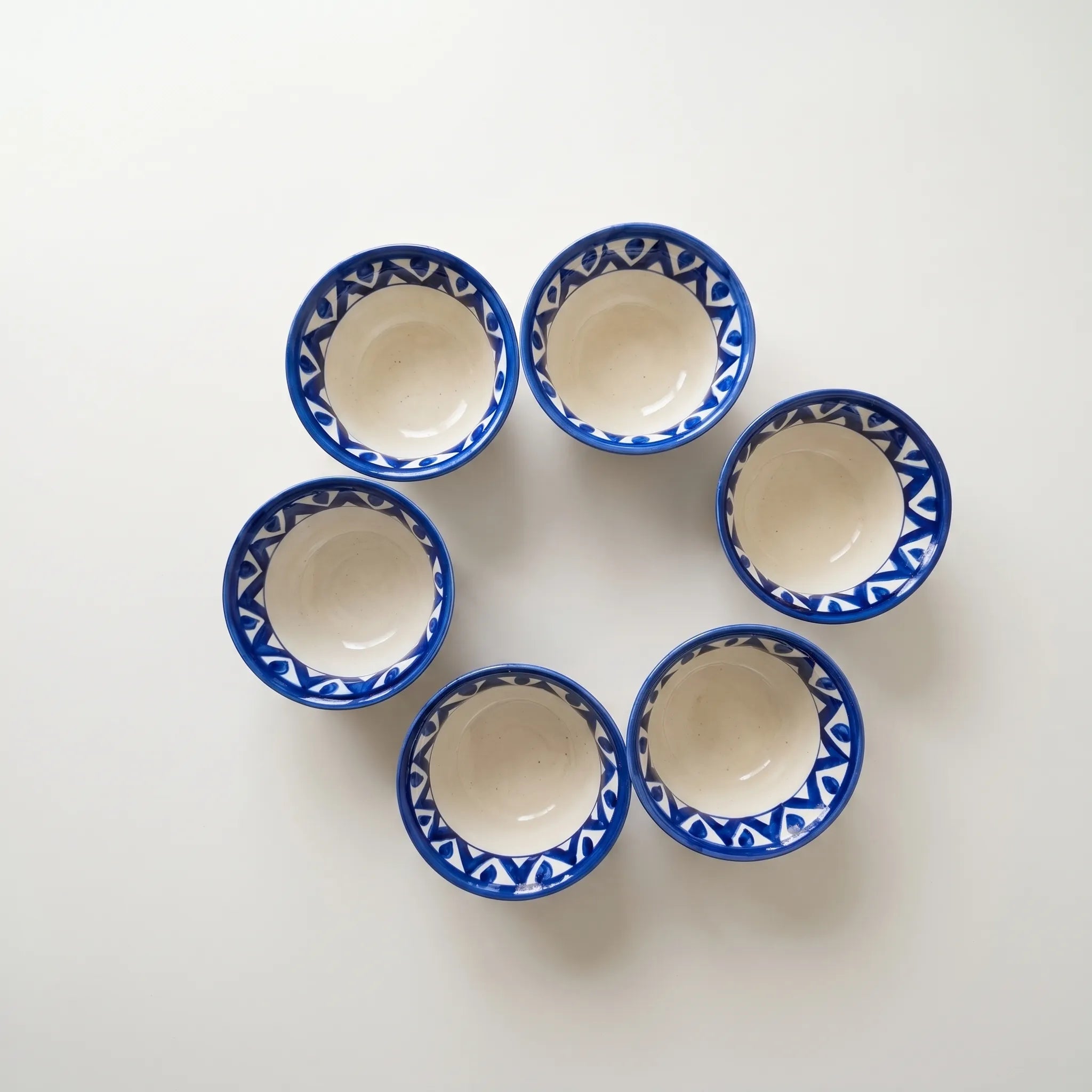 Blue Pottery Dessert Bowls Set of 6 – 5-inch-wide Ceramic Sweet Bowls