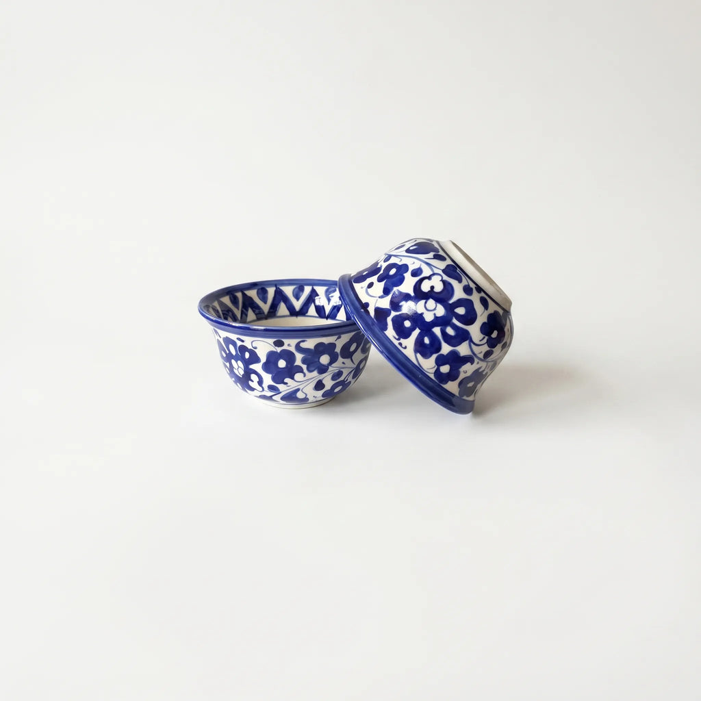 Blue Pottery Dessert Bowls Set of 6 – 5-inch-wide Ceramic Sweet Bowls