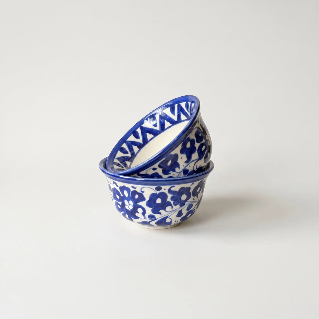 Blue Pottery Dessert Bowls Set of 6 – 5-inch-wide Ceramic Sweet Bowls