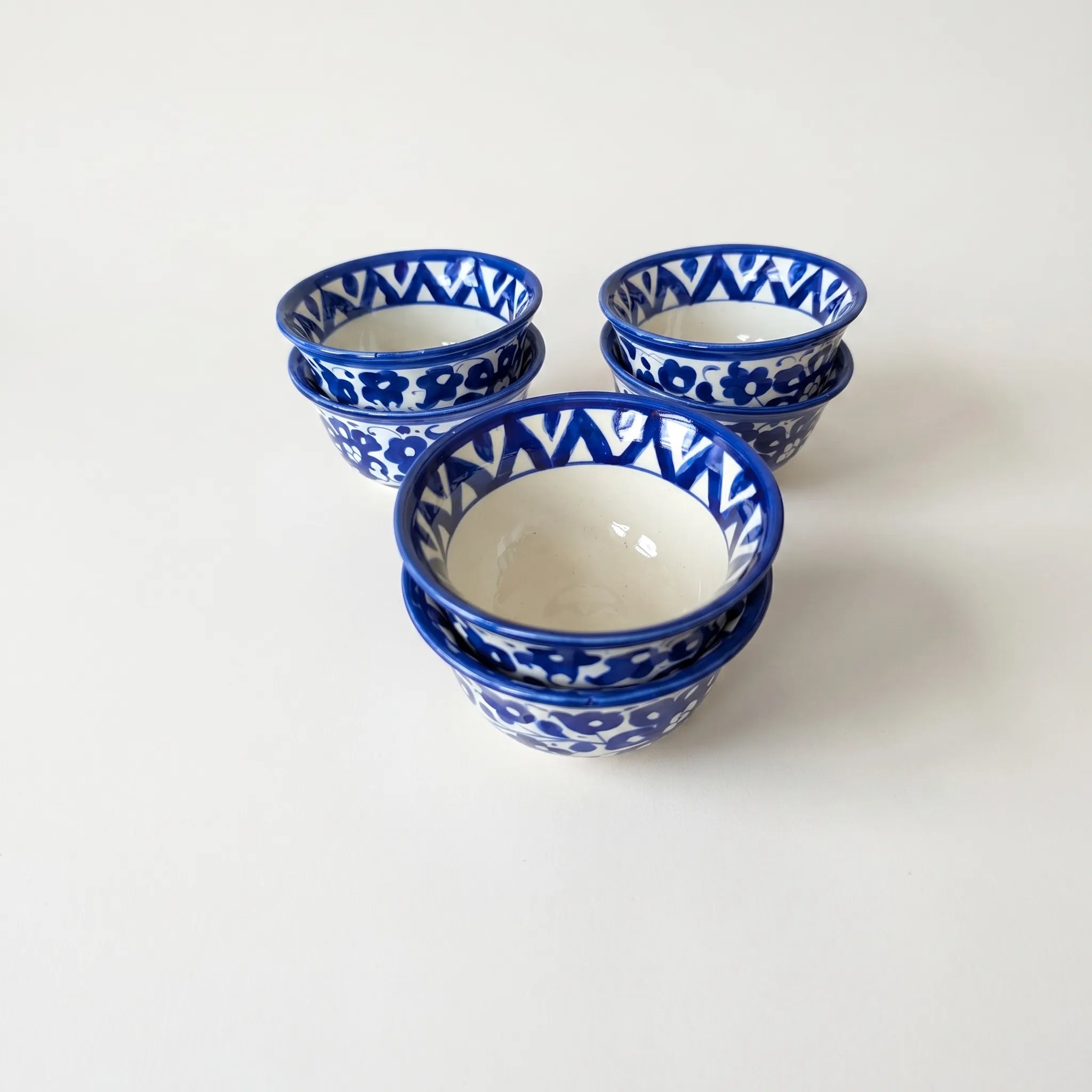 Blue Pottery Dessert Bowls Set of 6 – 5-inch-wide Ceramic Sweet Bowls