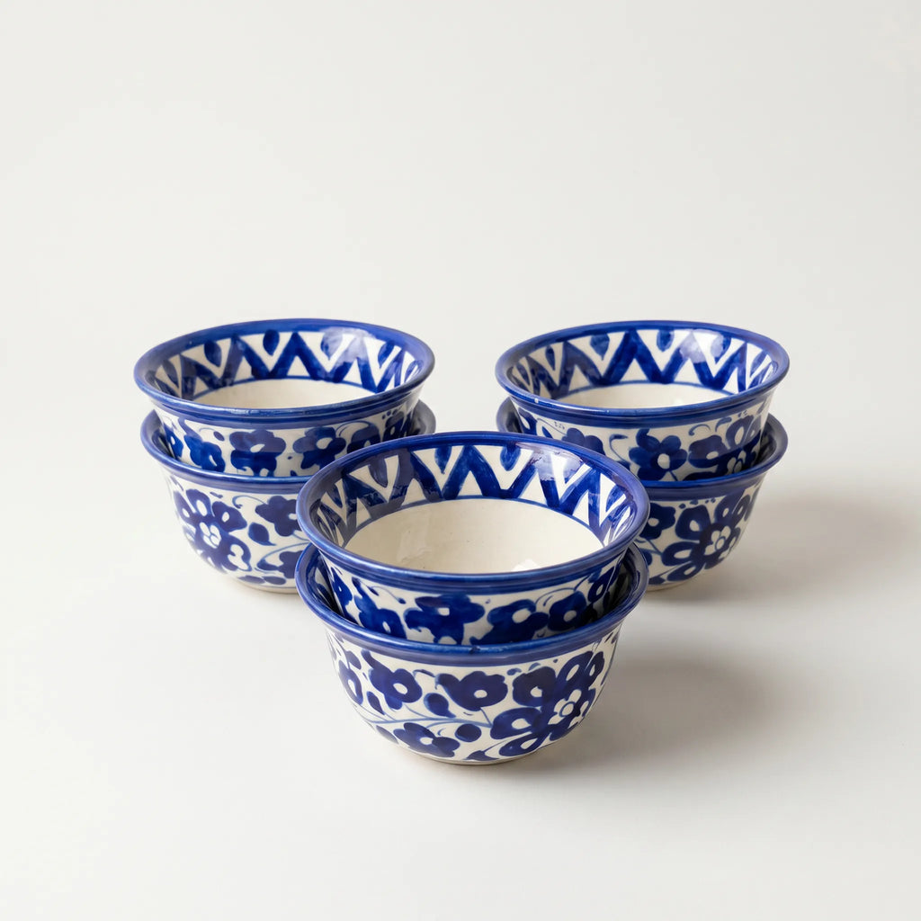 Blue Pottery Dessert Bowls Set of 6 – 5-inch-wide Ceramic Sweet Bowls