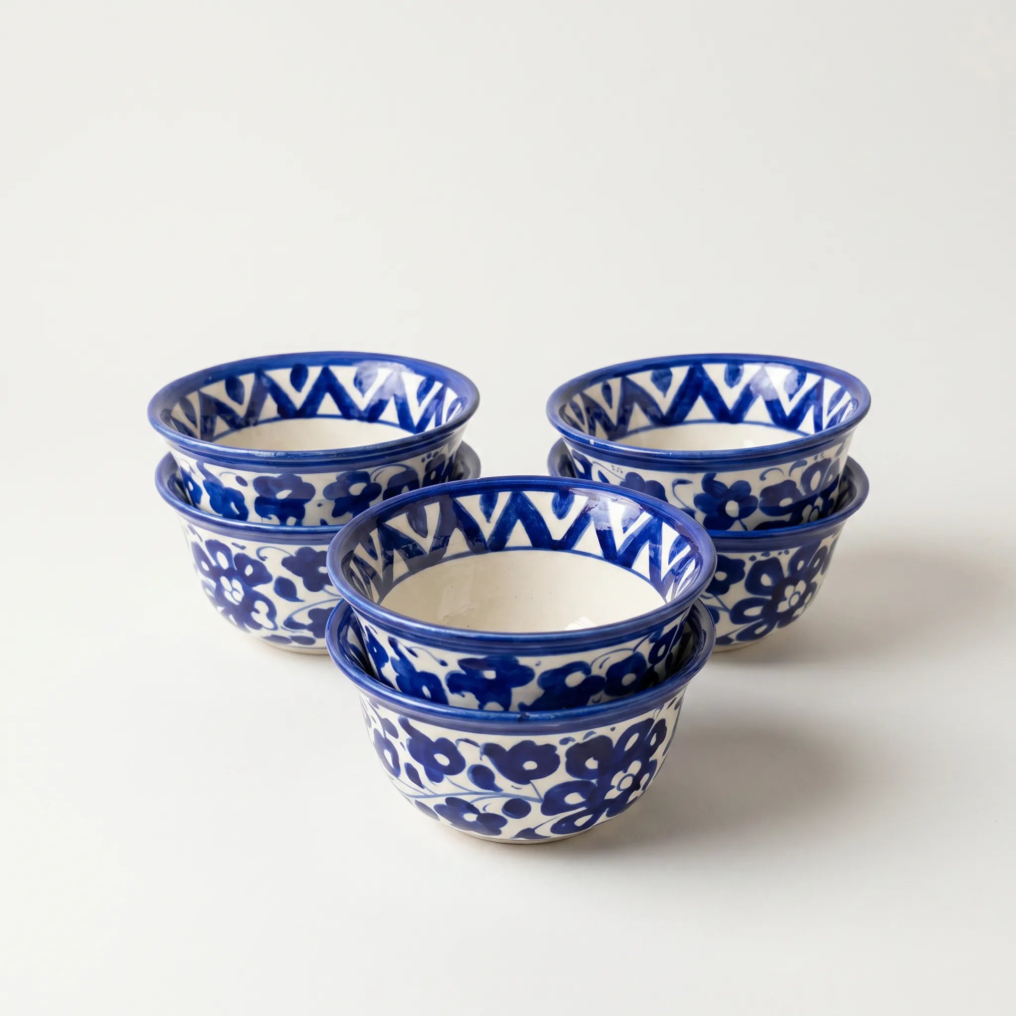 Blue Pottery Dessert Bowls Set of 6 – 5-inch-wide Ceramic Sweet Bowls