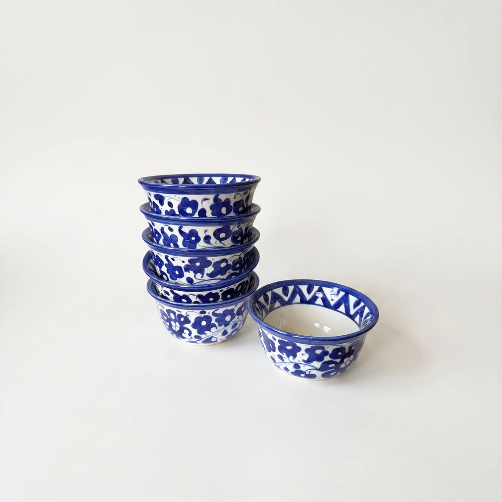 Blue Pottery Dessert Bowls Set of 6 – 5-inch-wide Ceramic Sweet Bowls