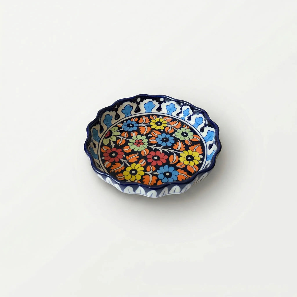 Multani Blue Pottery Apple Pie Dish – Handcrafted 9 Inch Ceramic Serving & Wall Hanging Dish with Multicolor Floral Design (2 Inch Deep)